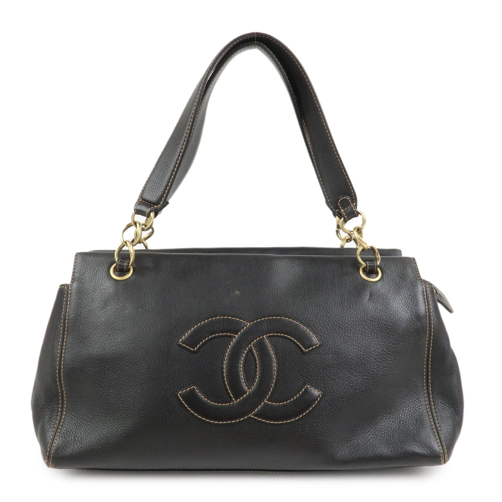 CHANEL COCO Mark Leather Chain Shoulder Bag Hand Bag Dark Brown