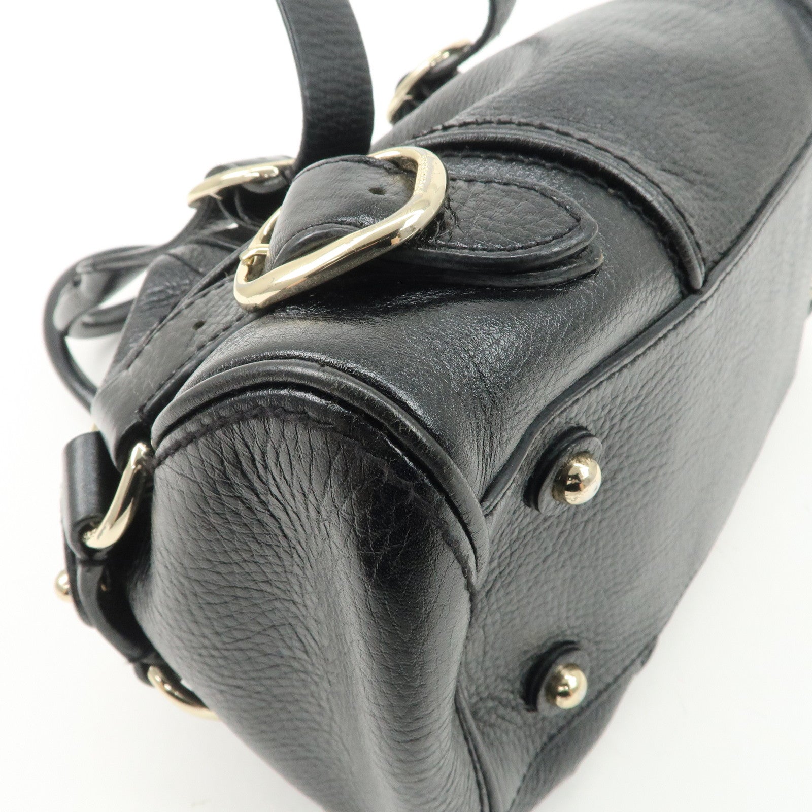 BURBERRY Leather Boston Bag Hand Bag Black Silver HDW