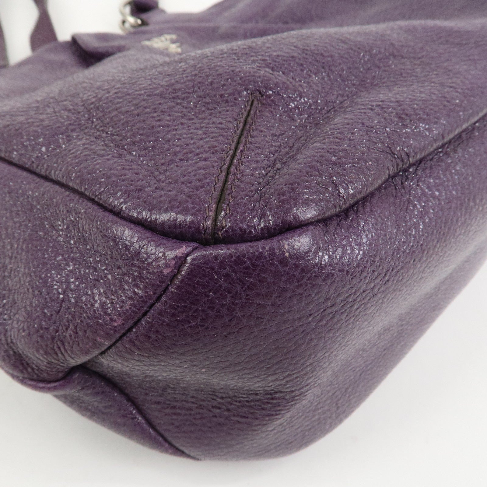 PRADA Leather Tote Bag Shoulder Bag Purple Silver