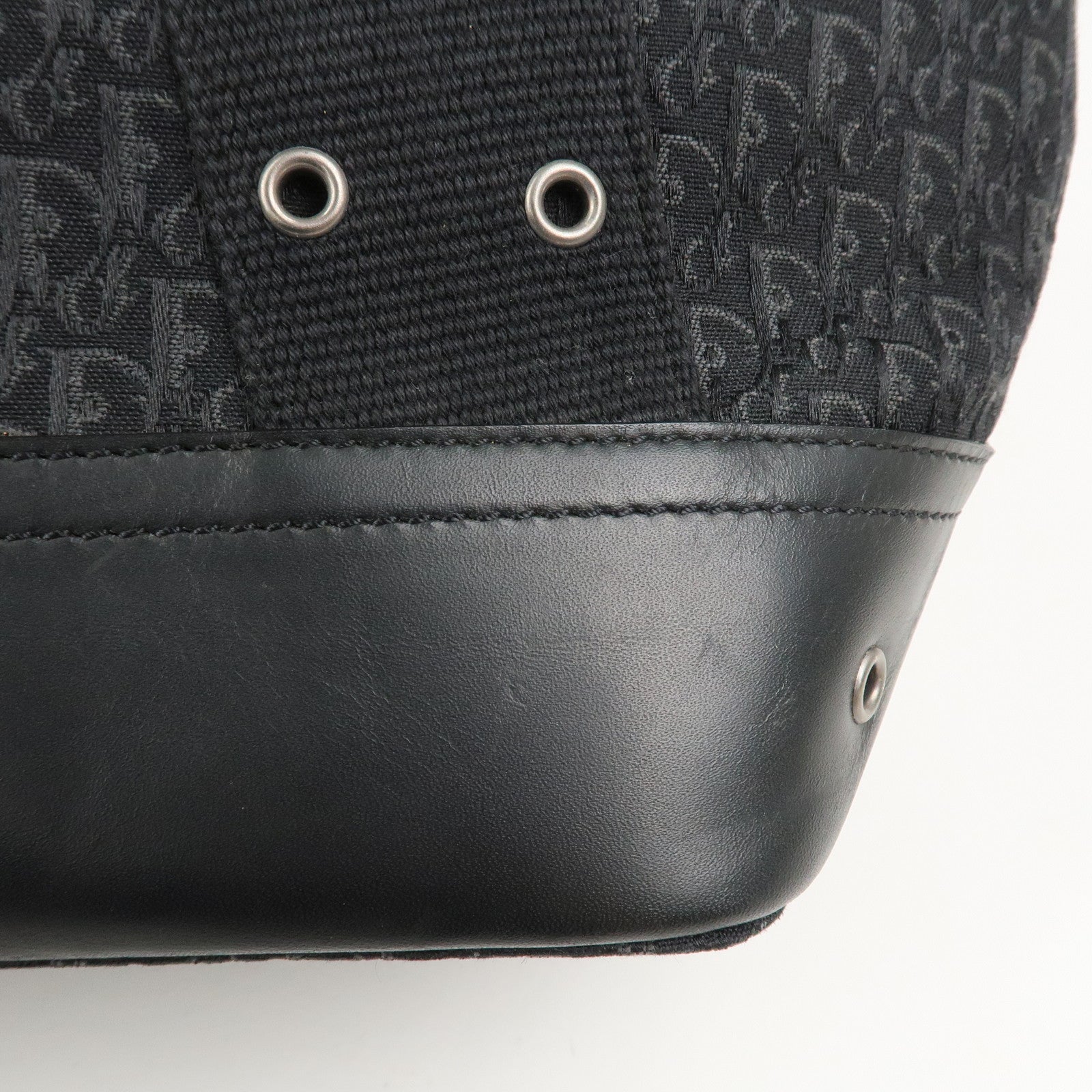 Christian Dior Trotter Canvas Leather Hand Bag Tote Bag Black