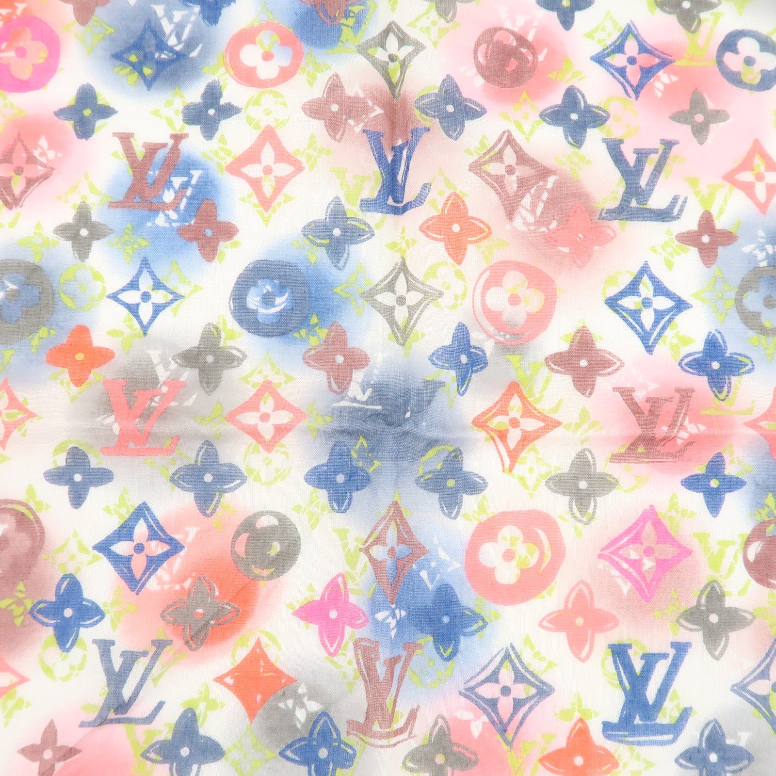 Louis Vuitton Monogram Cotton 100% Scarf Multicolor White Used