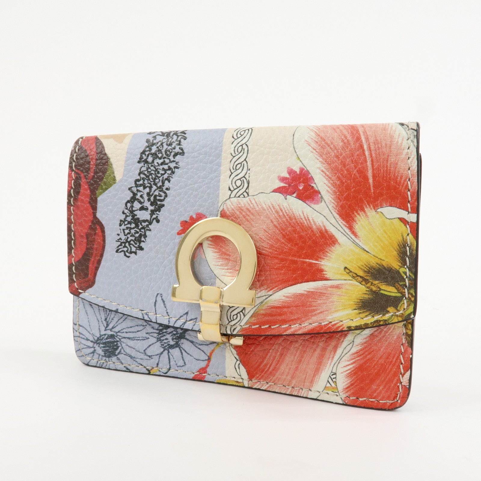 Ferragamo Gancini Leather Fragment Case Card Case Multicolor