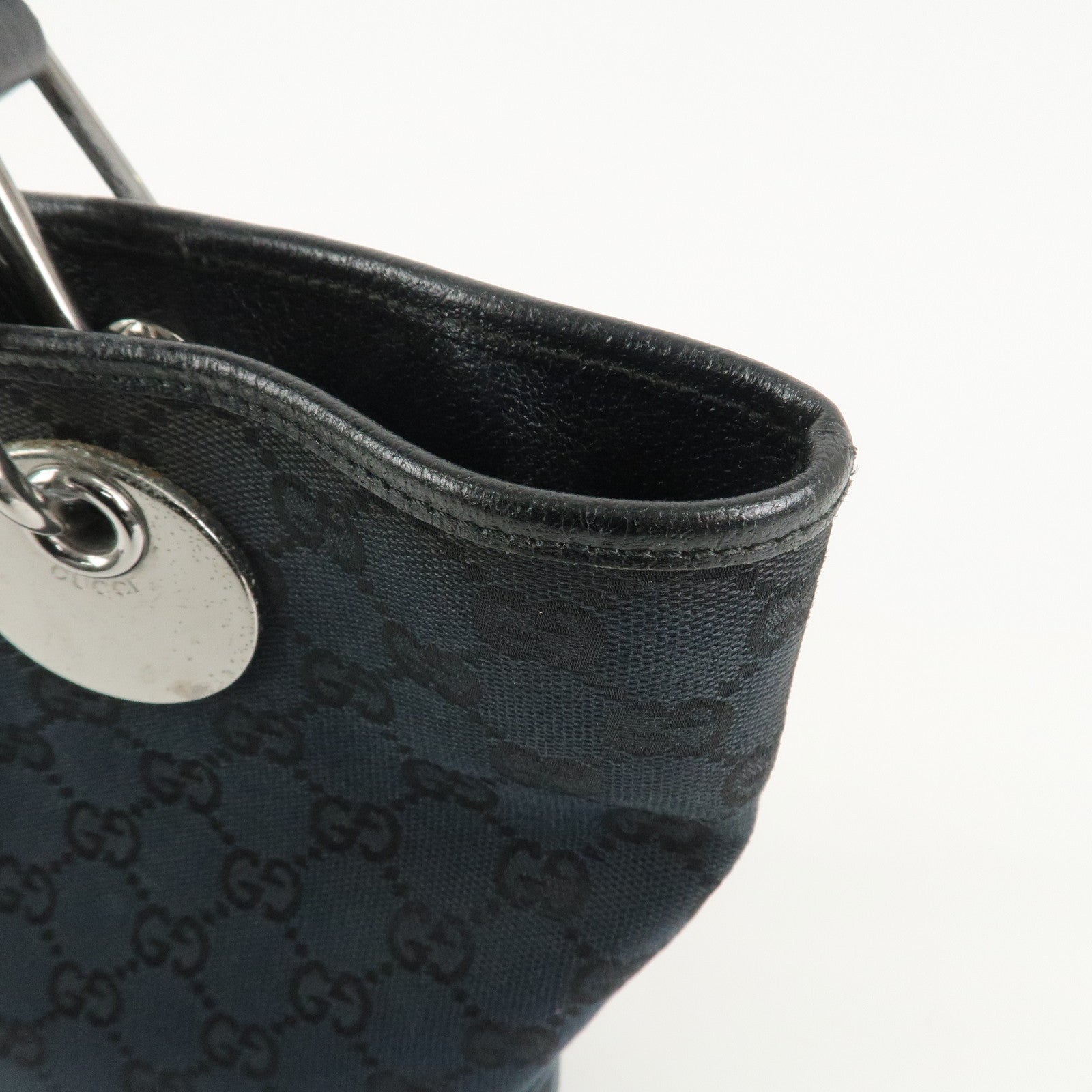 GUCCI GG Canvas Leather Tote Bag Shoulder Bag Hand Bag Black 120836