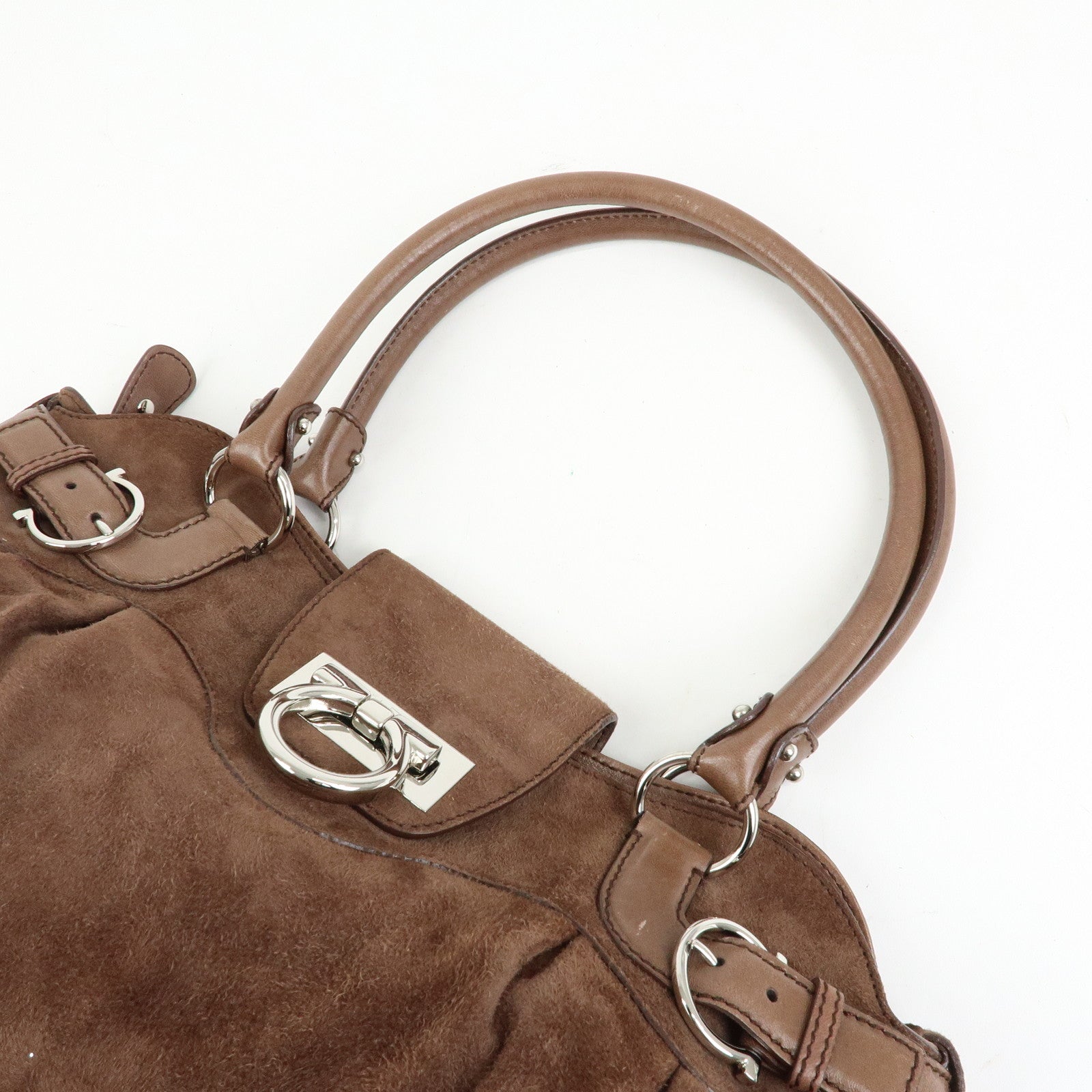 Ferragamo Gancini Suede Leather Shoulder Bag Hand Bag Brown