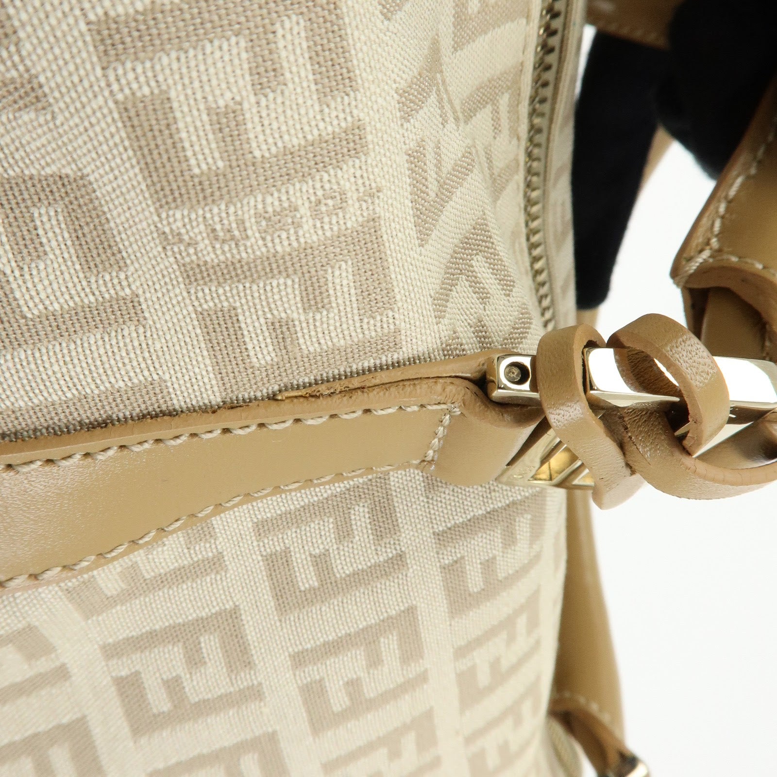 FENDI Zucchino Canvas Leather Boston Bag Hand Bag Beige 8BL068