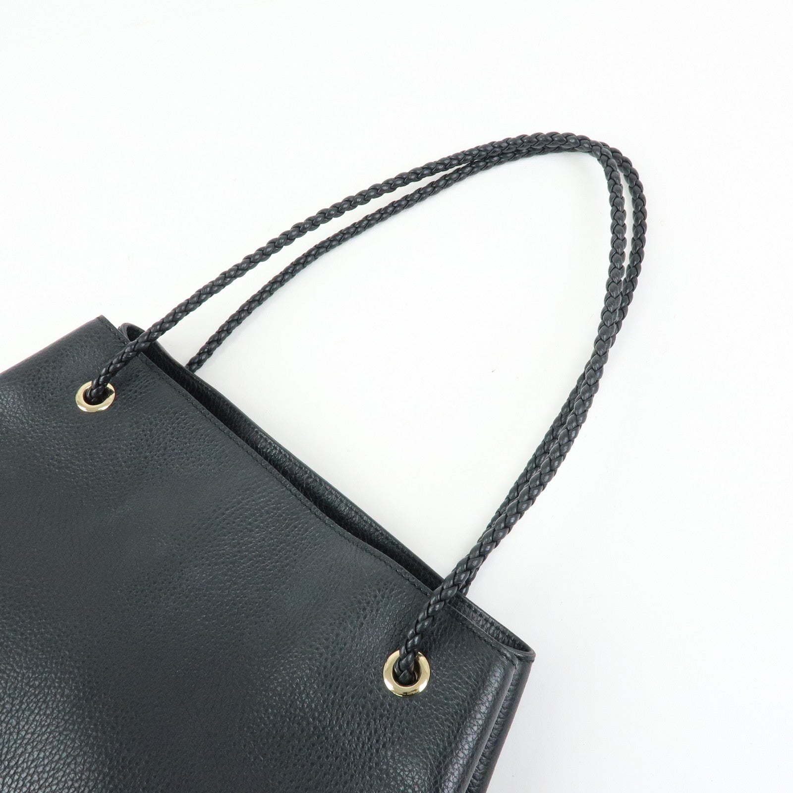 GUCCI Logo Leather Tote Bag Shoulder Bag Black 380118