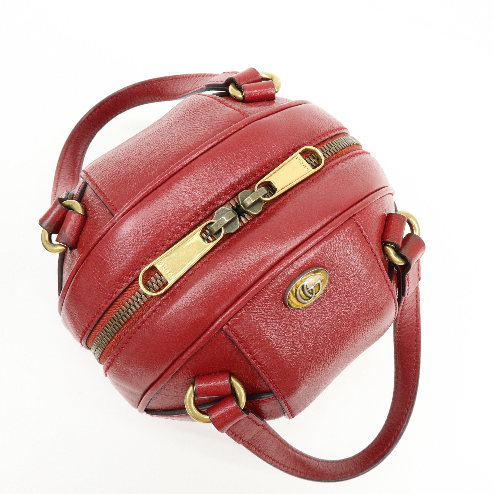 GUCCI Leather Basketball Shaped Mini Hand Shoulder Bag Red 547855