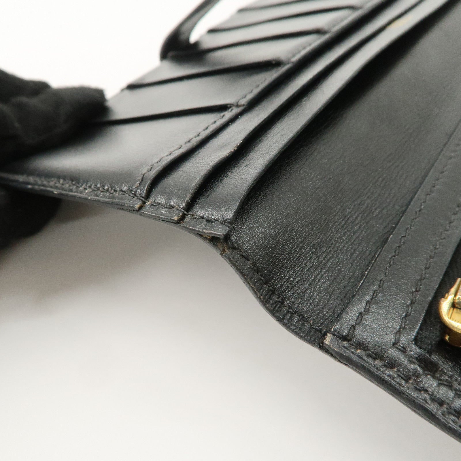 HERMES Bearn Leather Long Wallet H Stamped Black Gold HDW Used