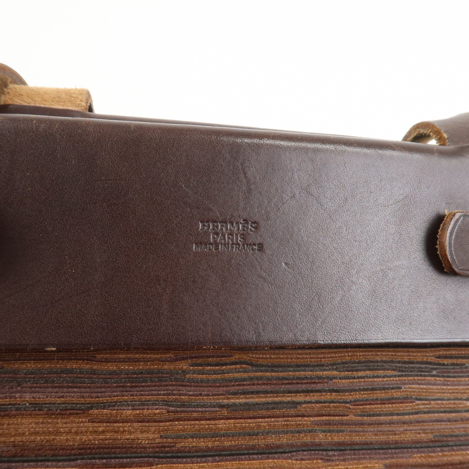 HERMES Cabas PM Airline Toile Officier Leather Shoulder Bag Brown