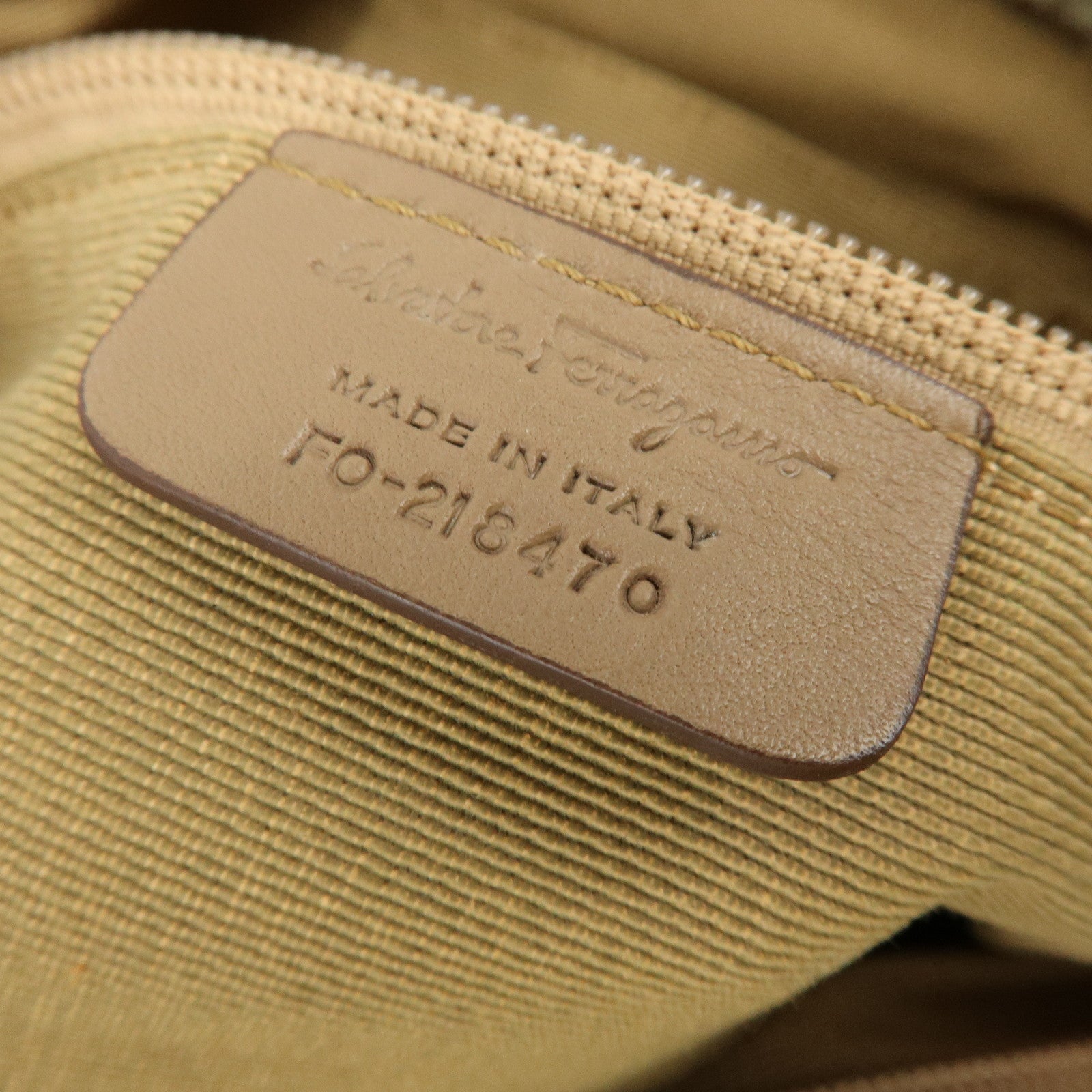Ferragamo Logo Canvas Leather Shoulder Bag Beige Brown Khaki