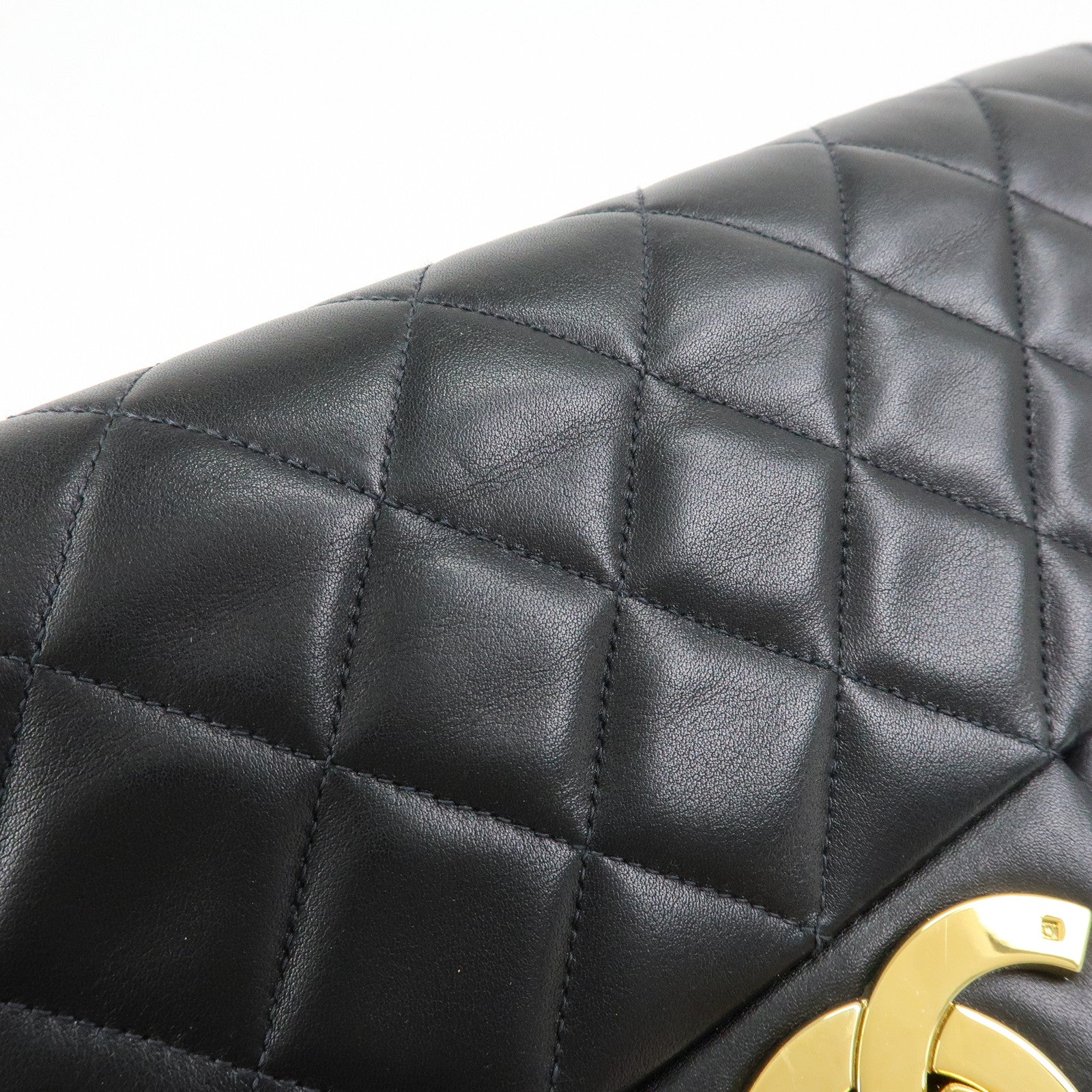CHANEL Jumbo Matelasse 34 Lamb Skin Flap Shoulder Bag Black A01094