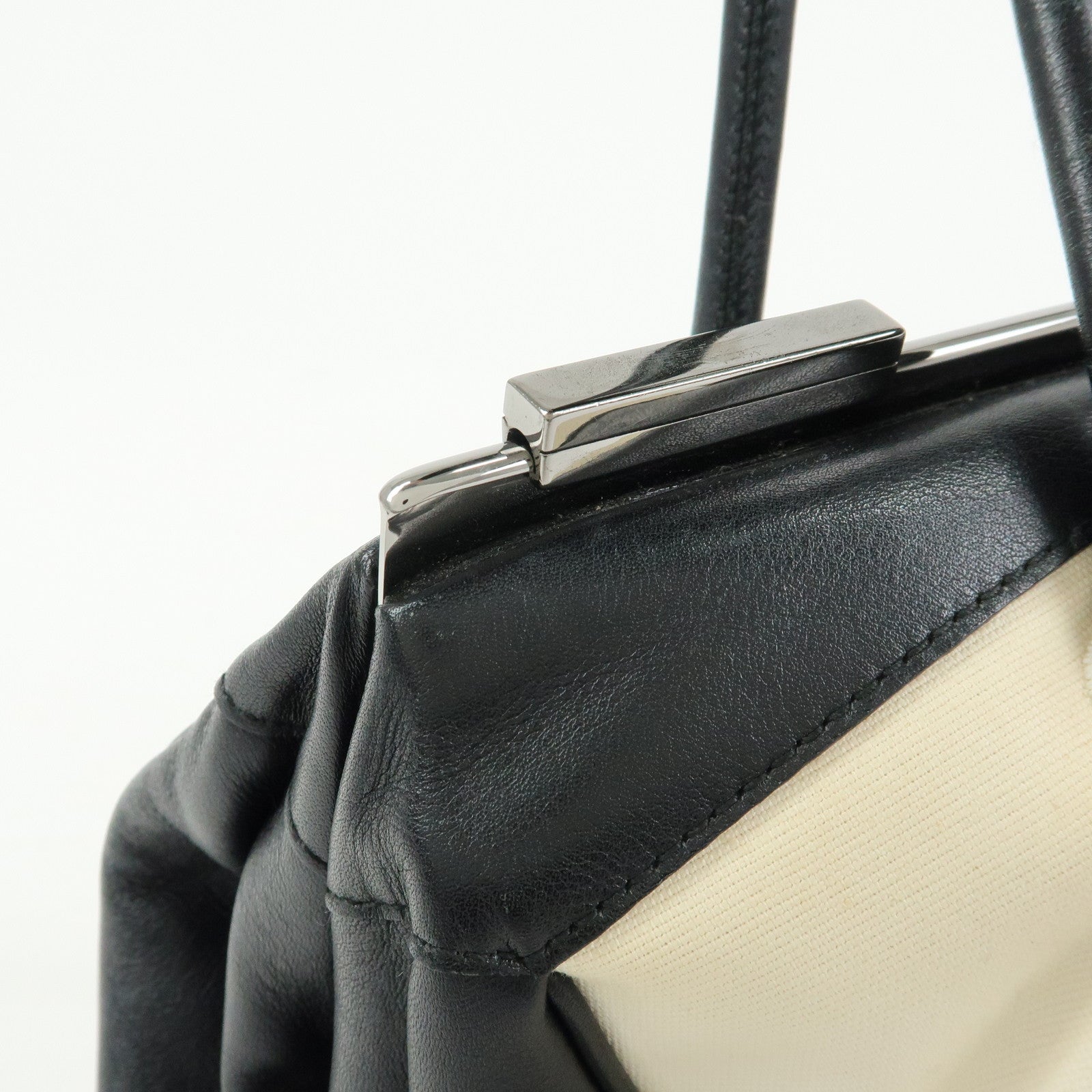 GUCCI Canvas Leather Hand Bag Ivory Black 92726