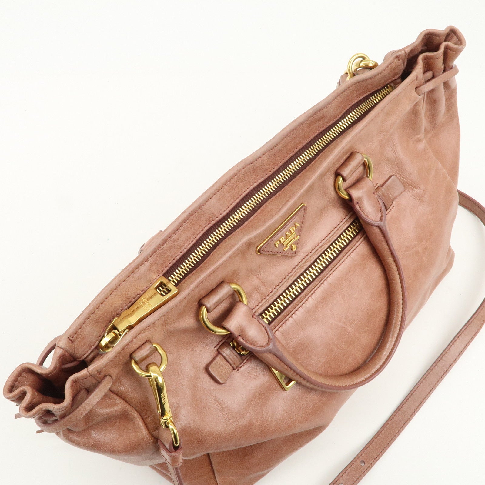 PRADA Triangle Logo Leather 2Way Shoulder Bag Hand Bag Pink BN1921