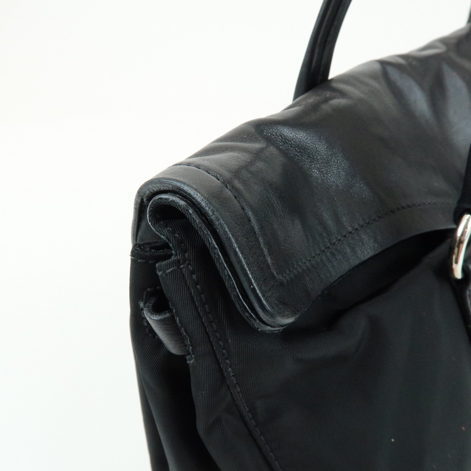 PRADA Triangle Logo Nylon Nappa Leather Shoulder Bag Black BR2613