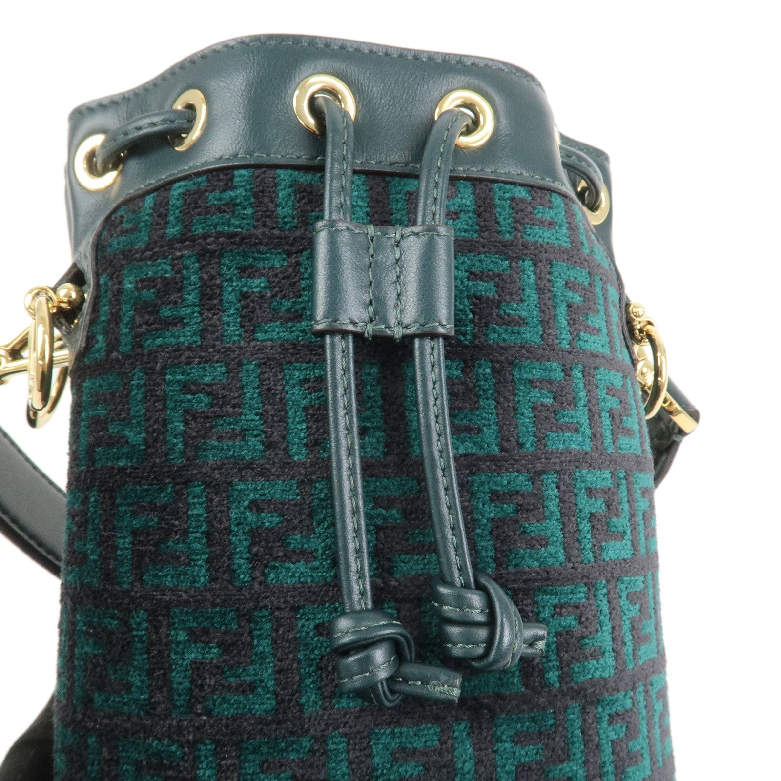 FENDI Mon Tresor Canvas Leather 2Way Bag Hand Bag Green 8BS010
