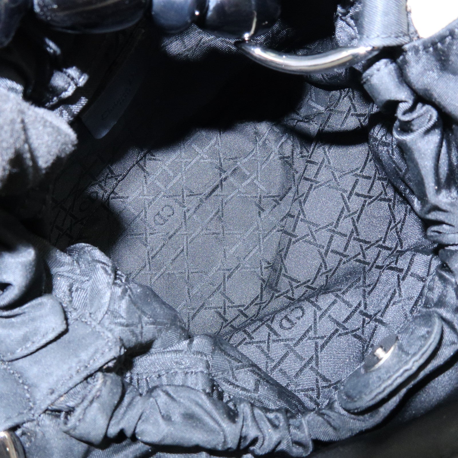 Christian Dior Malice Pearl Nylon Hand Bag Shoulder Bag Black