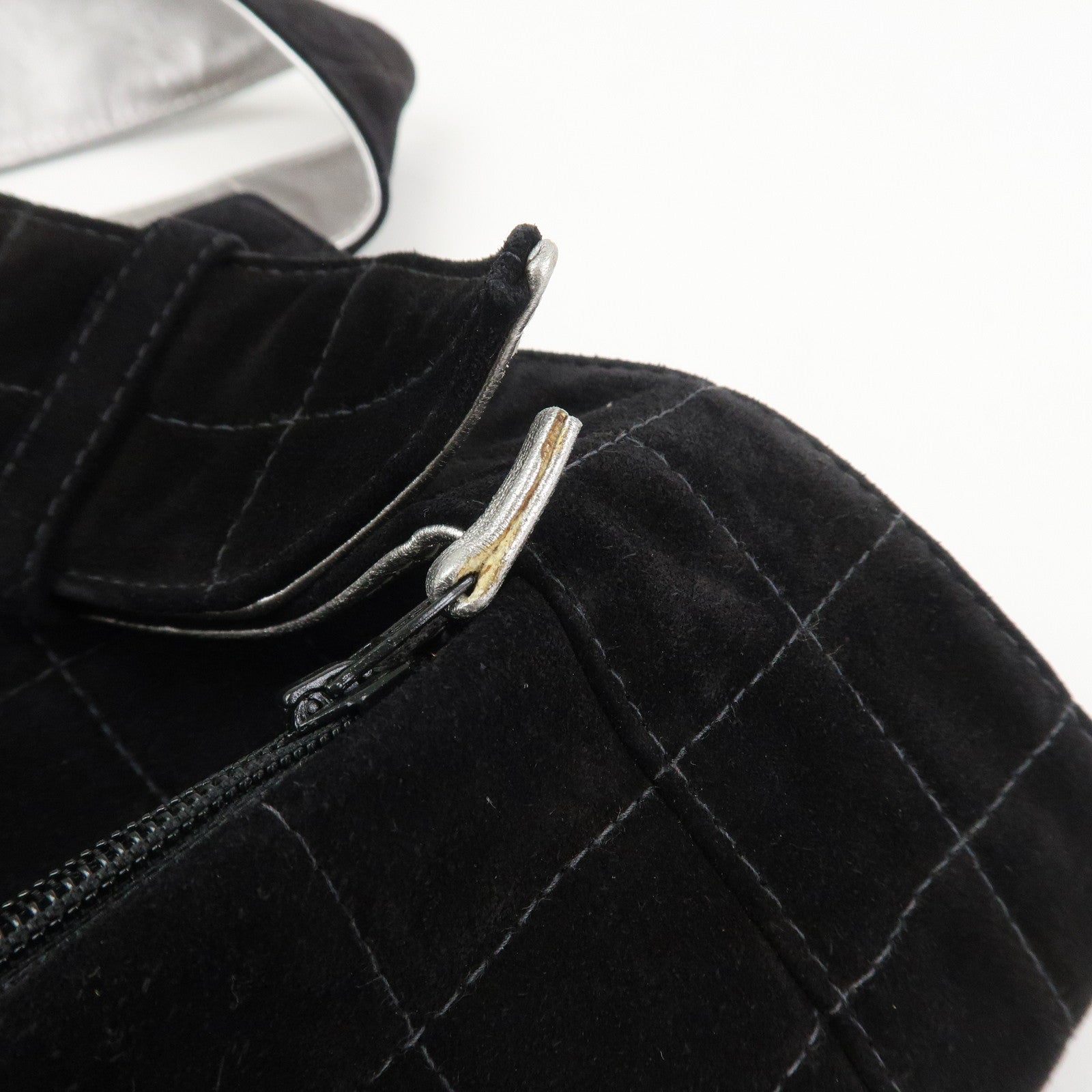 CHANEL Chocolate Bar Suede Shoulder Bag Crossbody Bag Black
