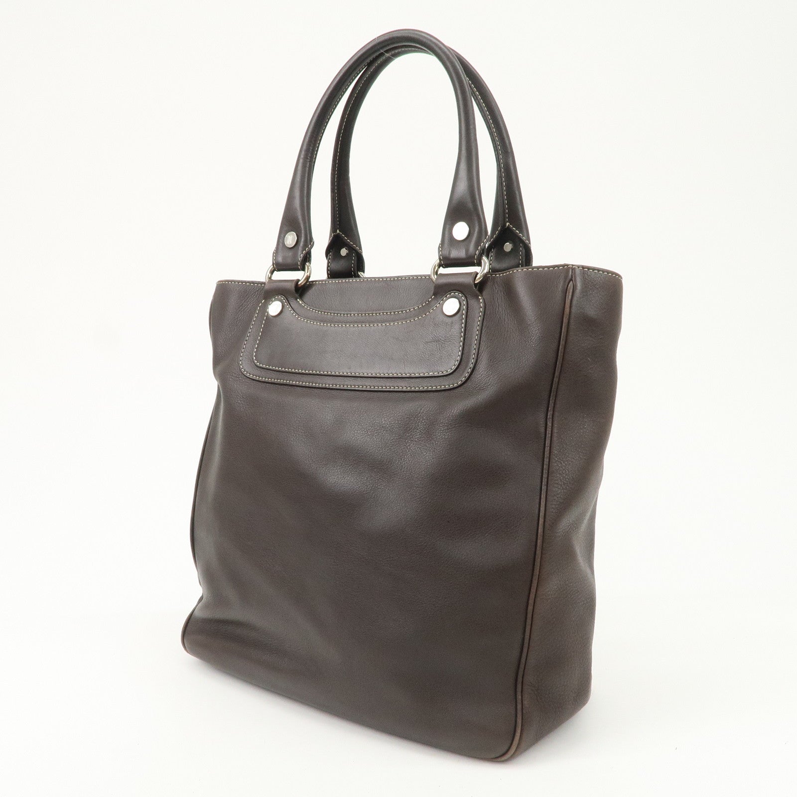 CELINE Boogie Bag Leather Large Tote Bag Hand Bag Dark Brown