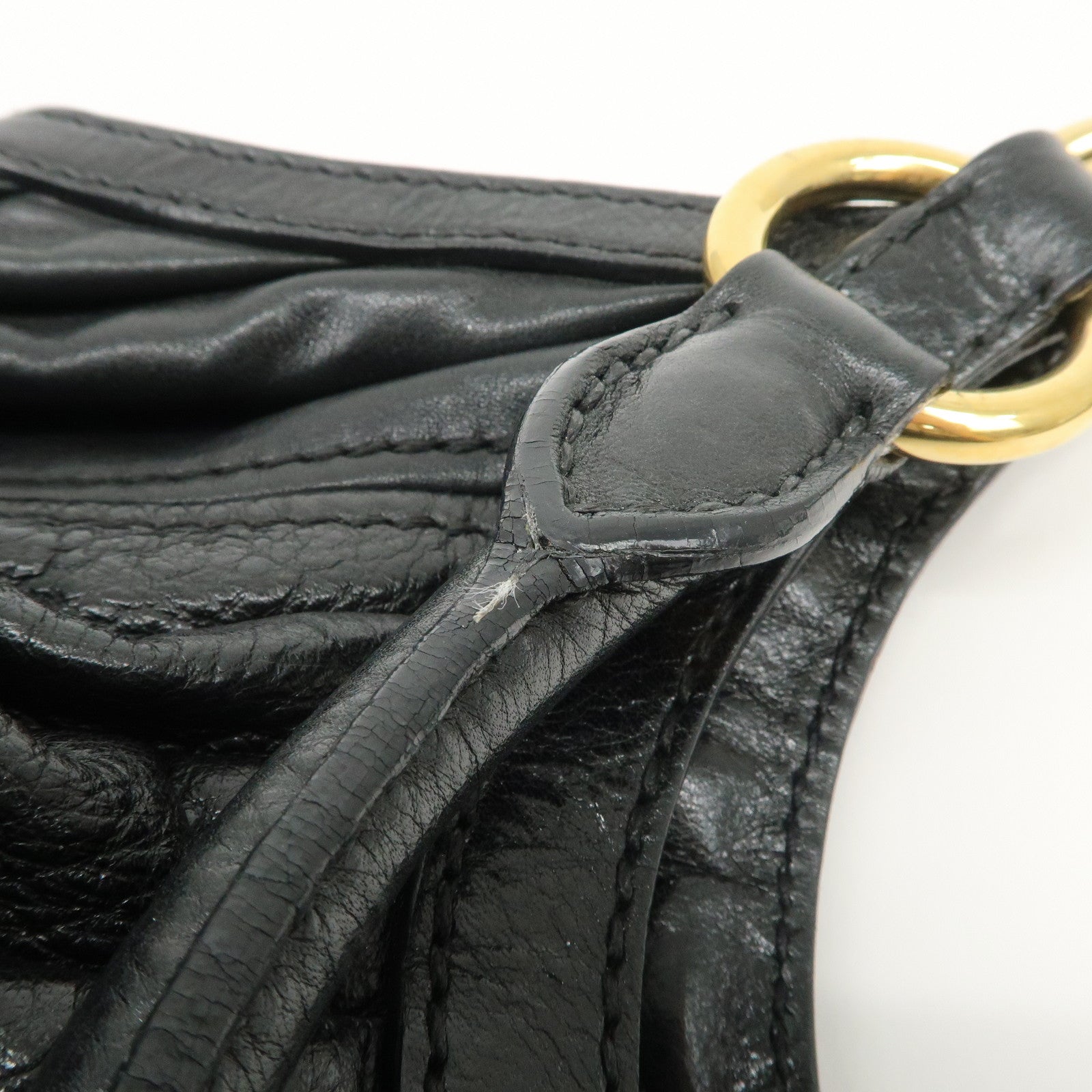 MIUMIU Logo Leather Shoulder Bag Tote Bag Black GOLD HDW Used