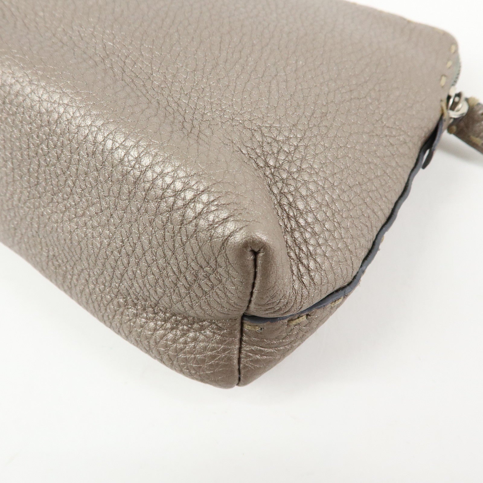 FENDI Selleria Leather Pouch Cosmetic Pouch Gray