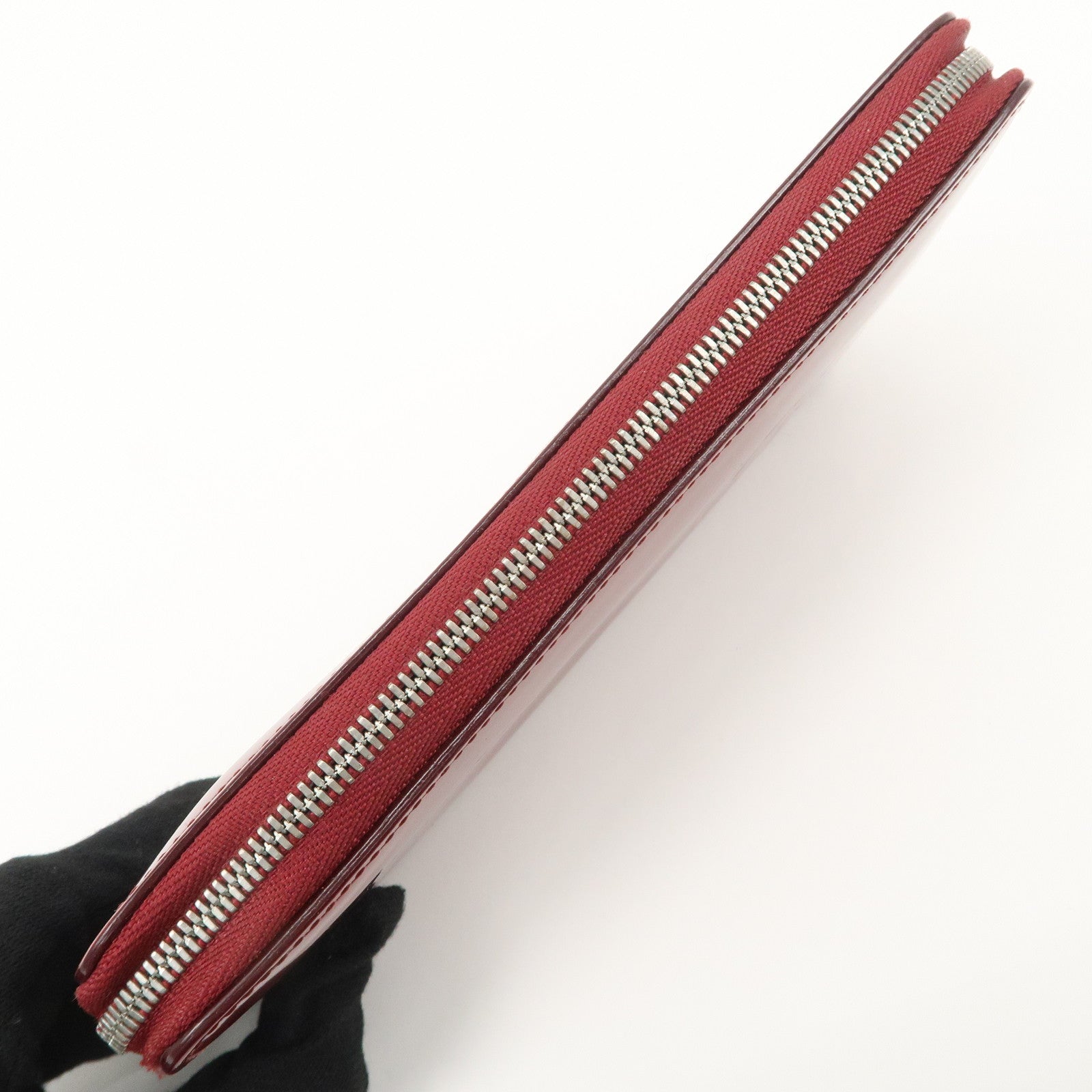 Cartier 2C Patent Leather Round Zippy Long Wallet Bordeaux Used