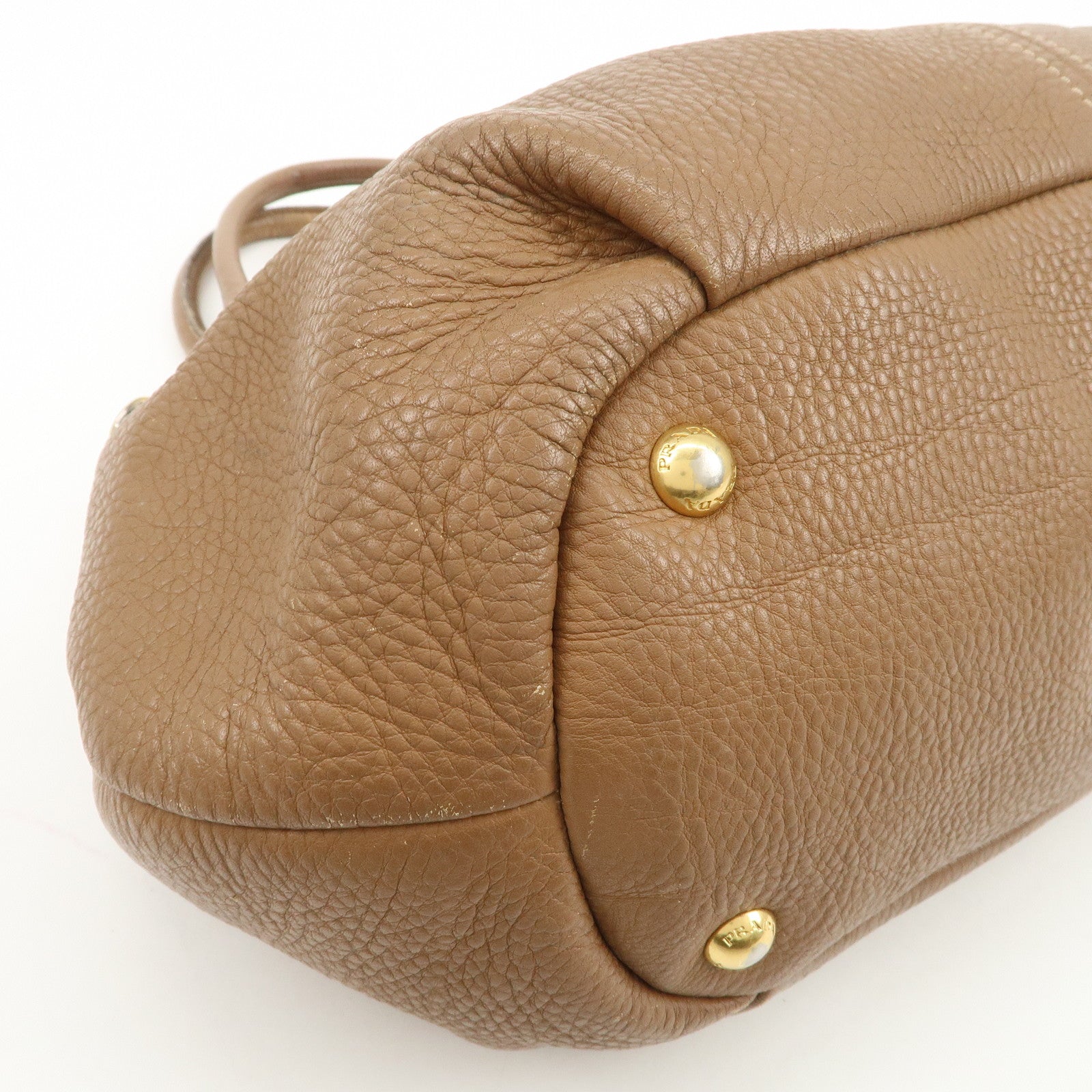 PRADA Calf Leather 2Way Bag Hand Bag Shoulder Bag Brown