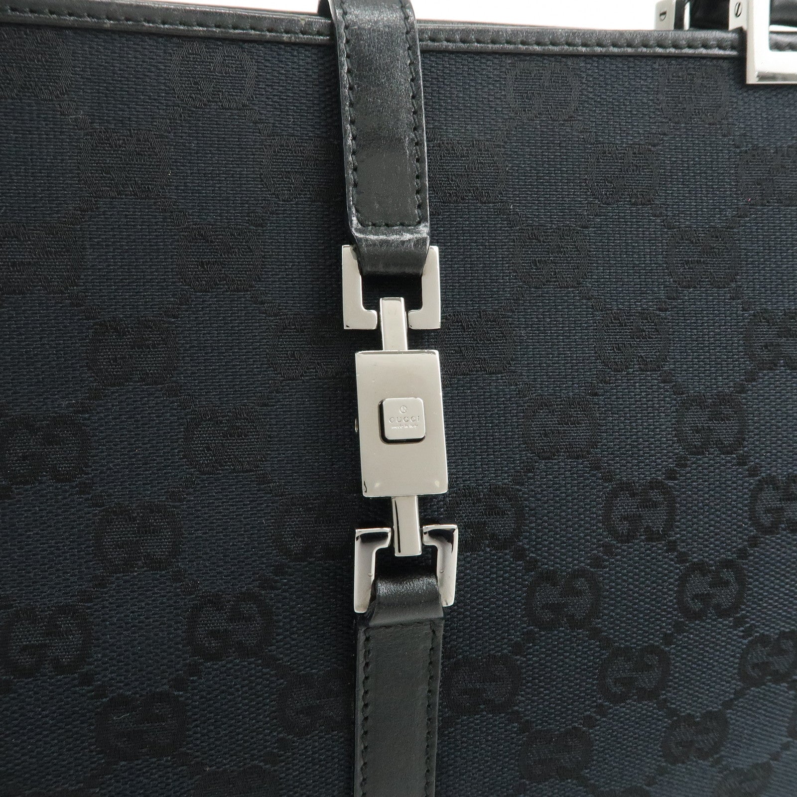 GUCCI Jackie GG Monogram Canvas Leather Shoulder Bag Black 002・1073