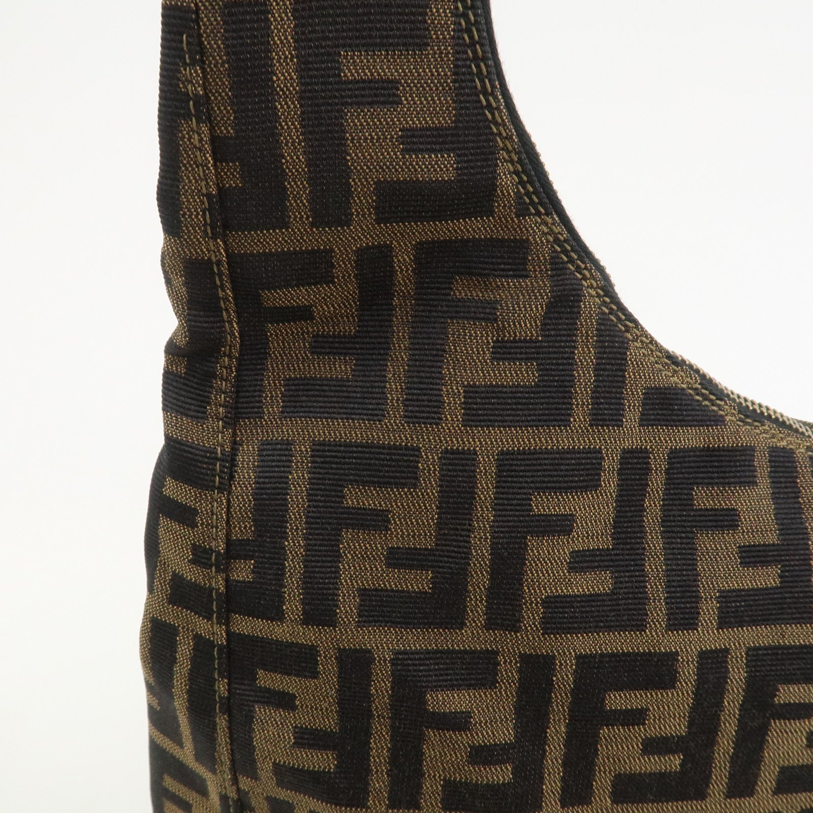 FENDI Zucca Canvas Leather Shoulder Bag Hand Bag Brown Black