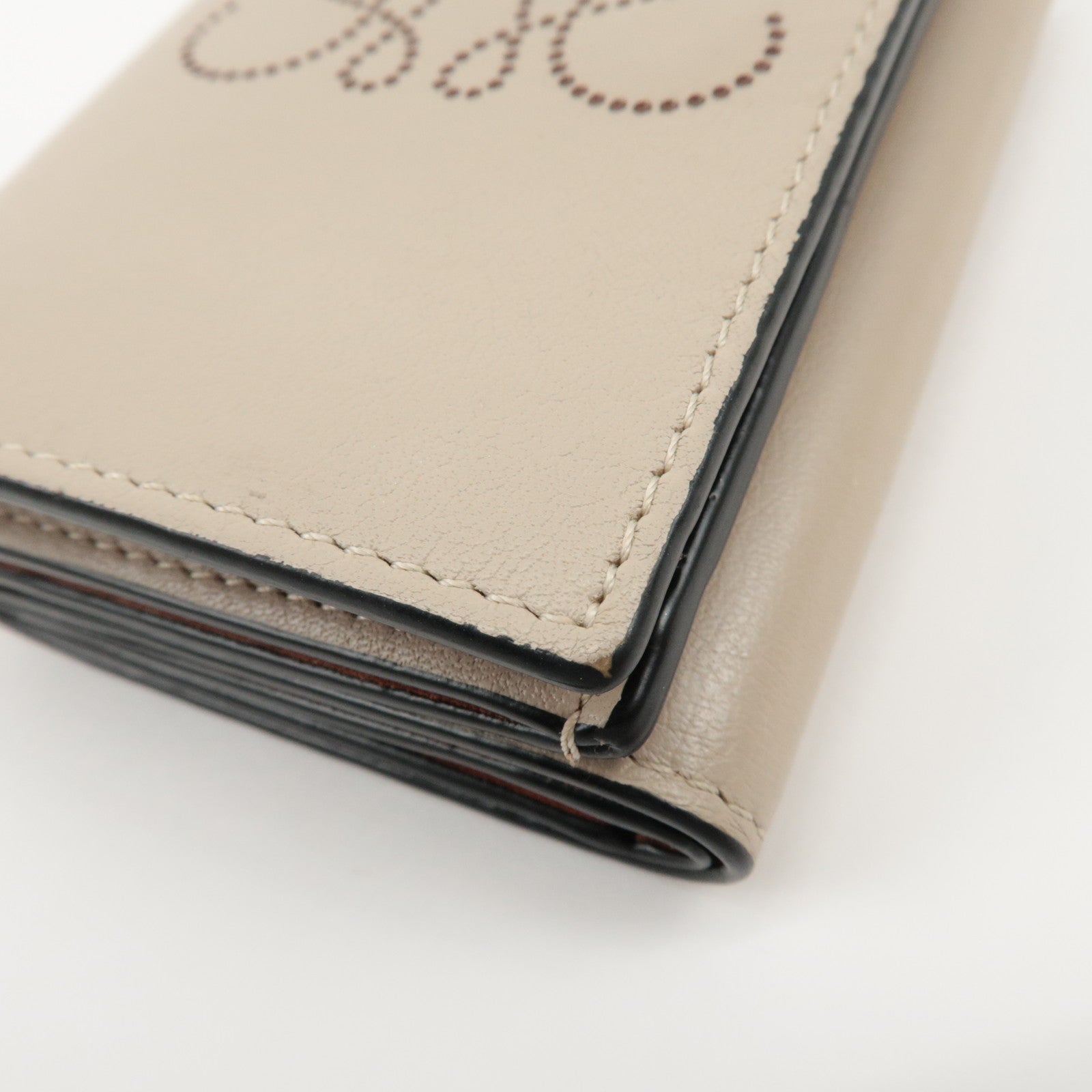 LOEWE Anagram Leather Tri-fold Compact Wallet Beige C500TR2X01 Used