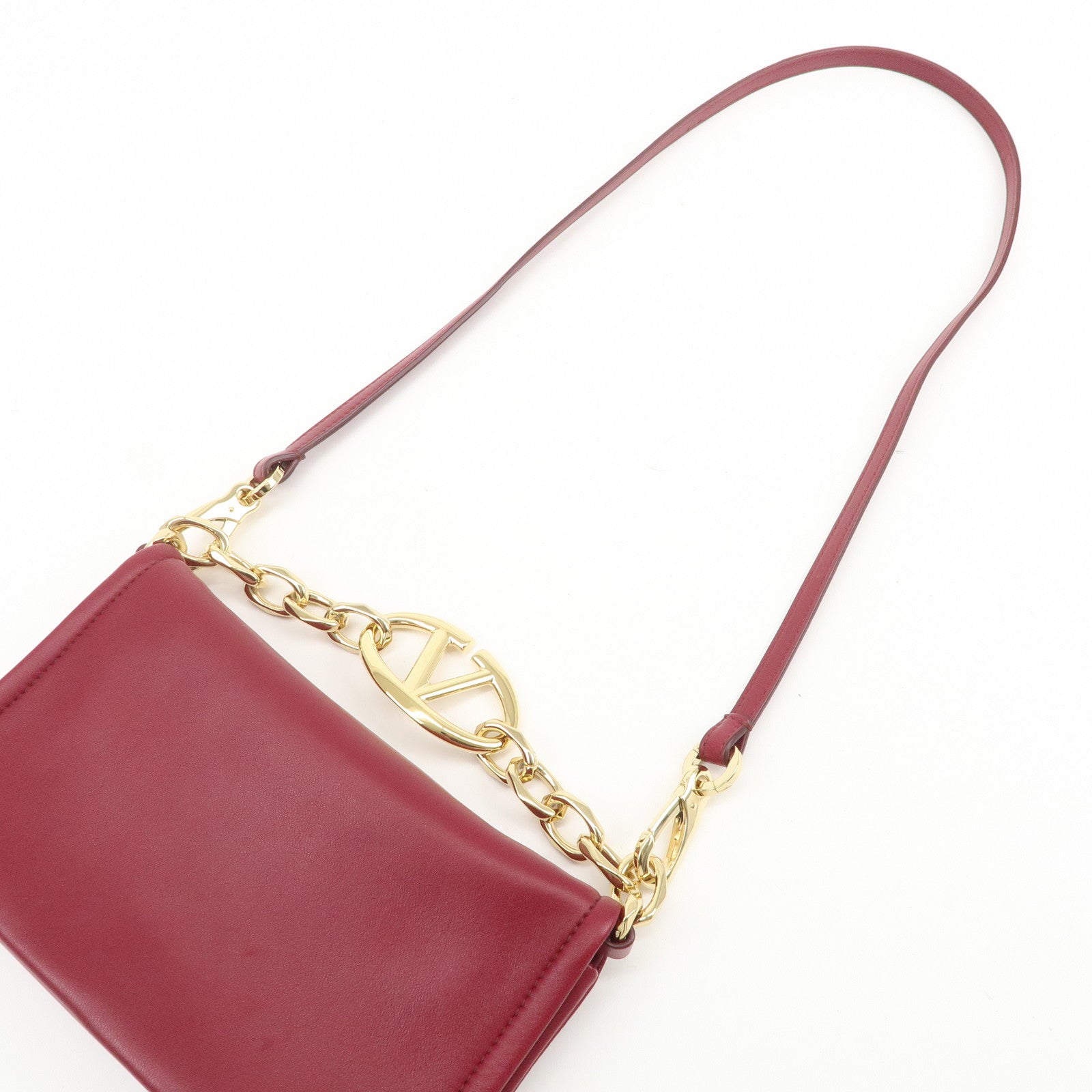 VALENTINO Leather 2Way Bag Shoulder Bag Hand Bag Wine Red