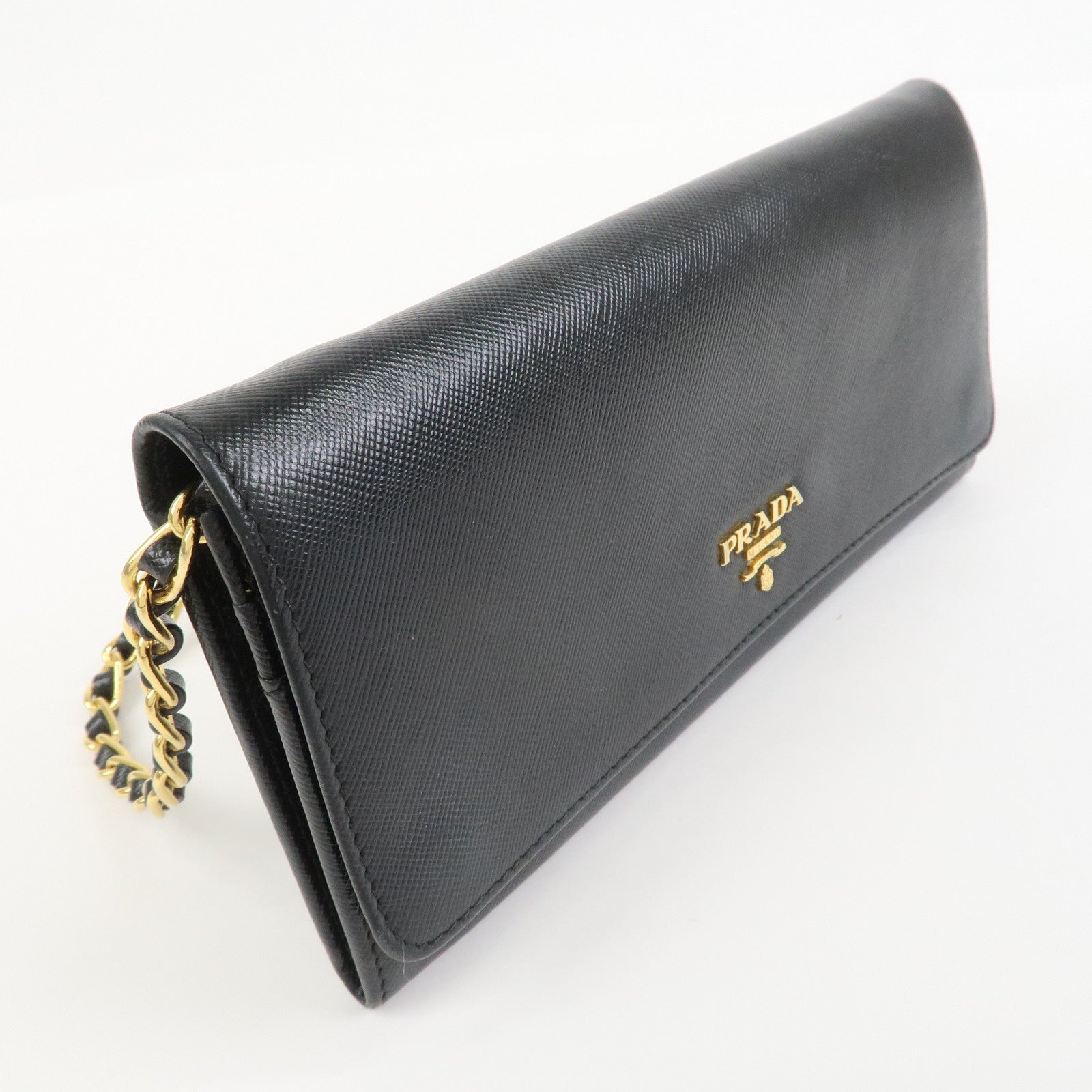 PRADA Saffiano Leather Chain Wallet WOC Black 1M1290