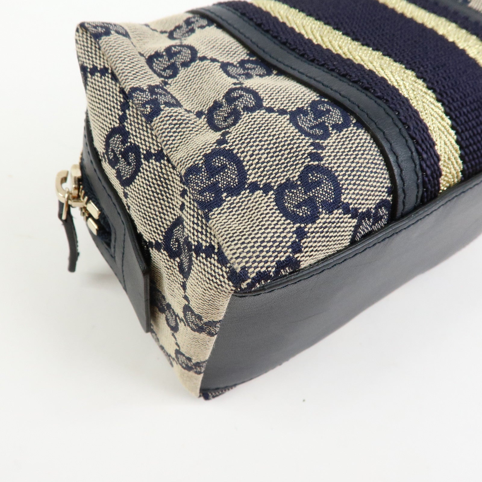 GUCCI Sherry GG Canvas Leather Cosmetic Pouch Navy 256636