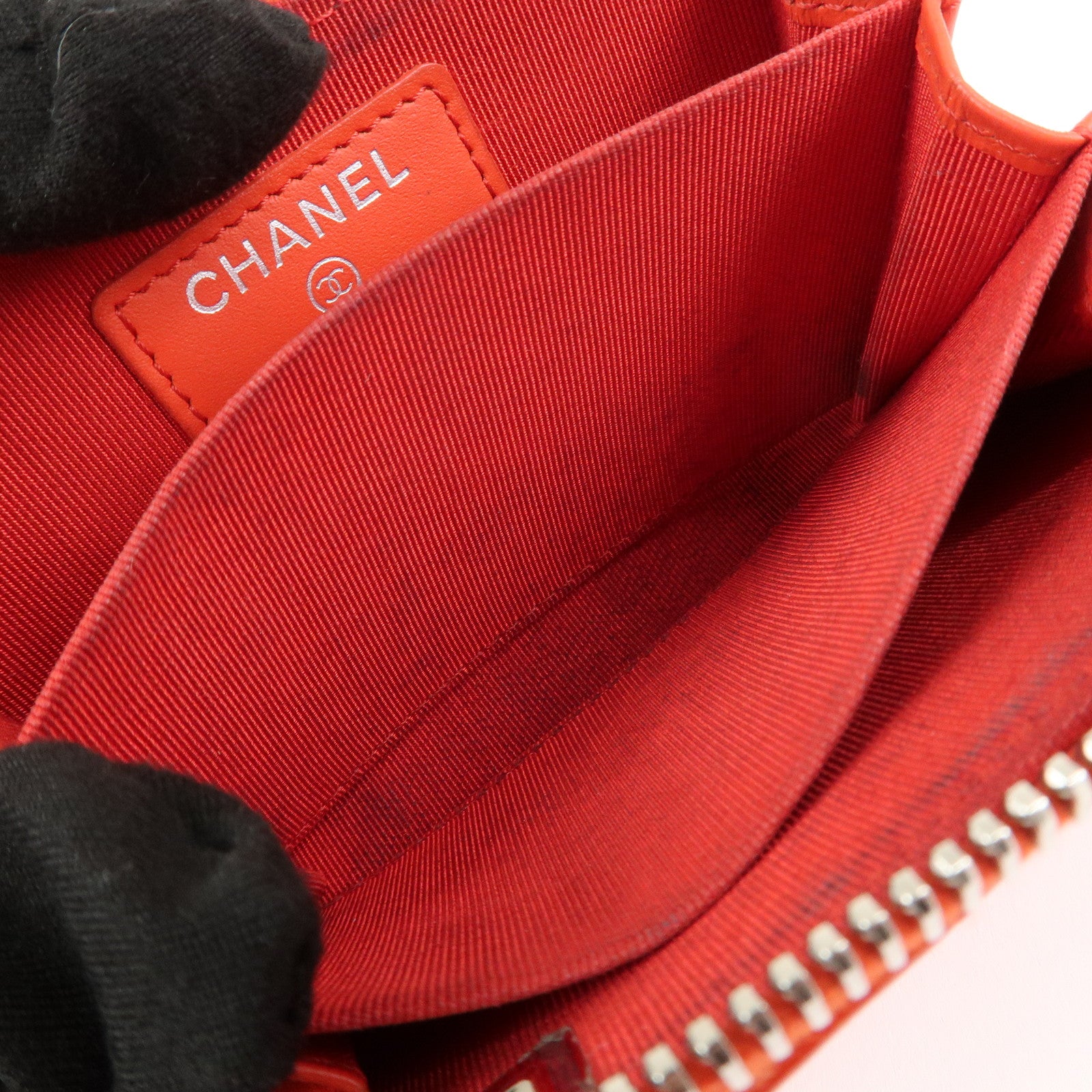 CHANEL Matelasse Patent Leather Card Case Coin Case Red