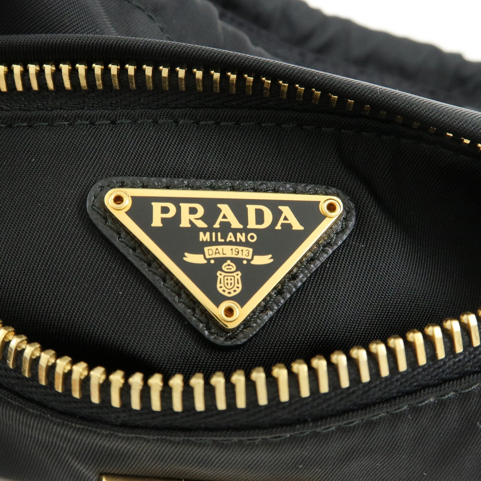 PRADA Triangle Logo Nylon Saffiano Leather Drawstring Pouch Black