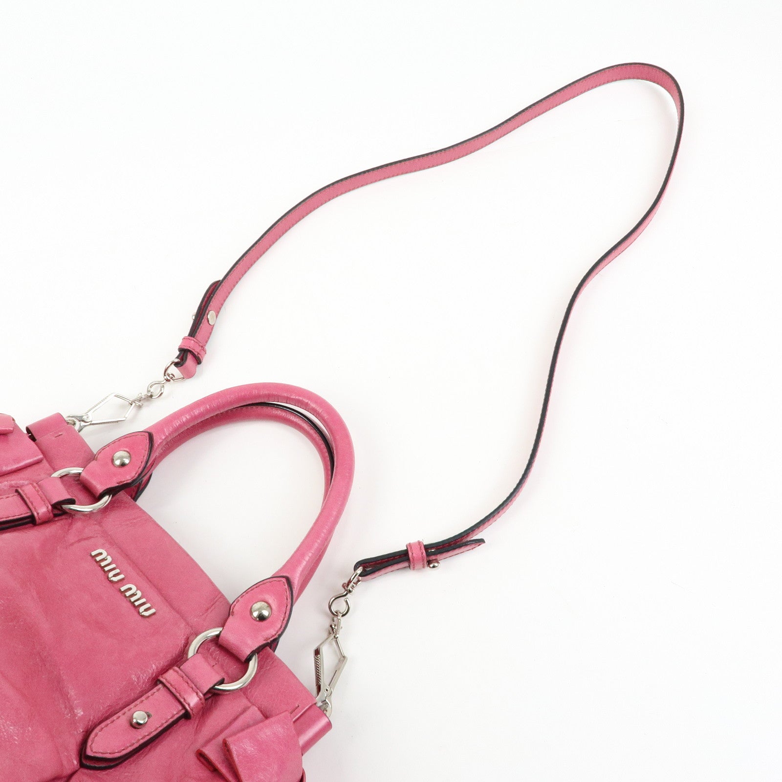 MIU MIU Vitello Lux 2Way Ribbon Motif Bag Hand Bag Pink RN0955