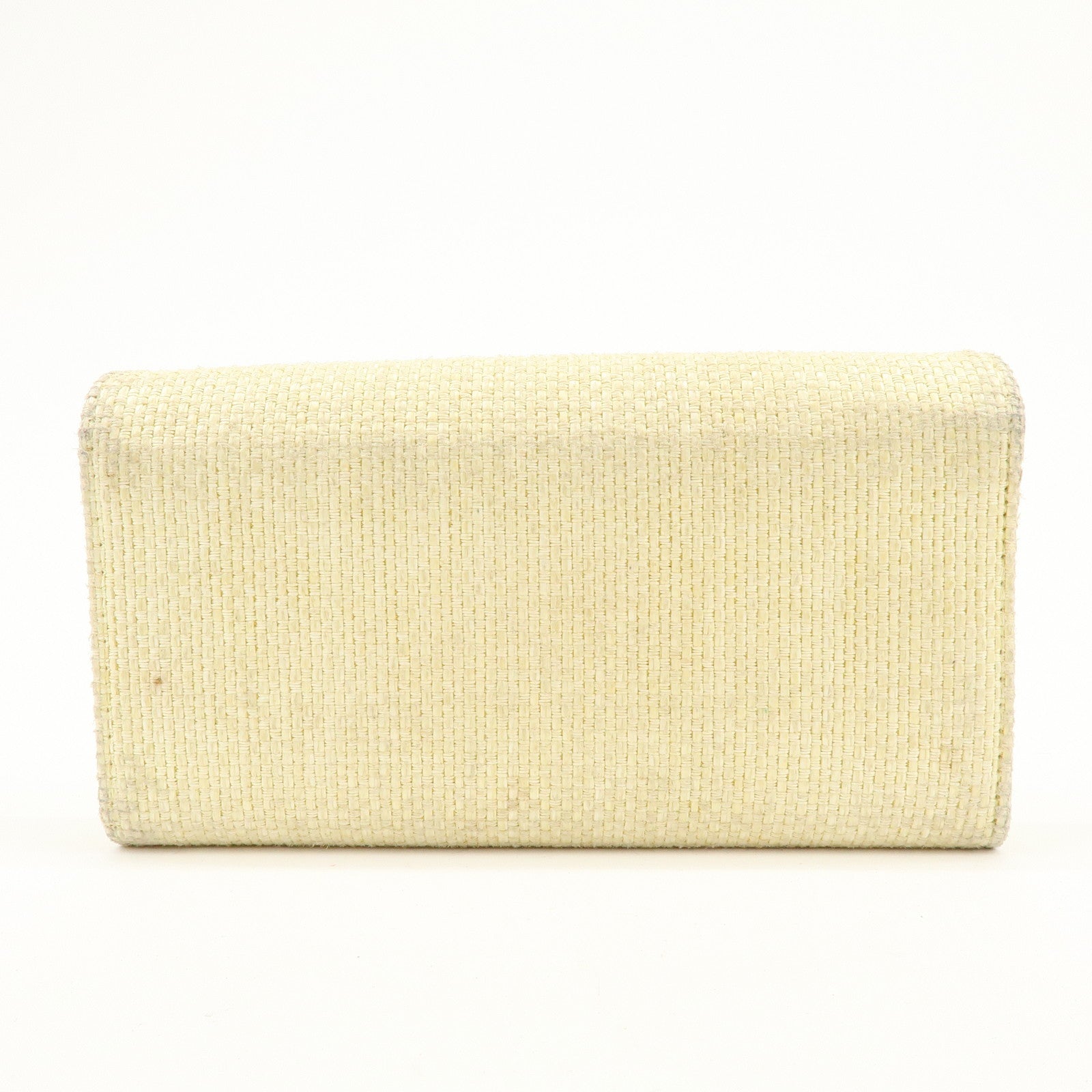 CHANEL Deauville COCO Mark Raffia Leather Long Wallet Yellow
