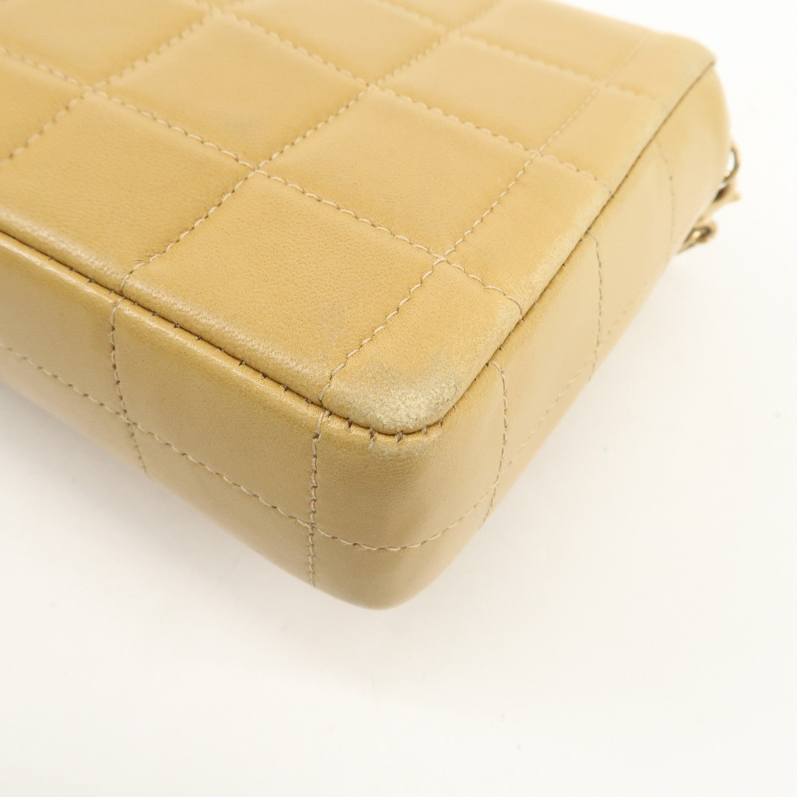 CHANEL Chocolate Bar Lamb Skin Chain Shoulder Bag Beige A15316 Used