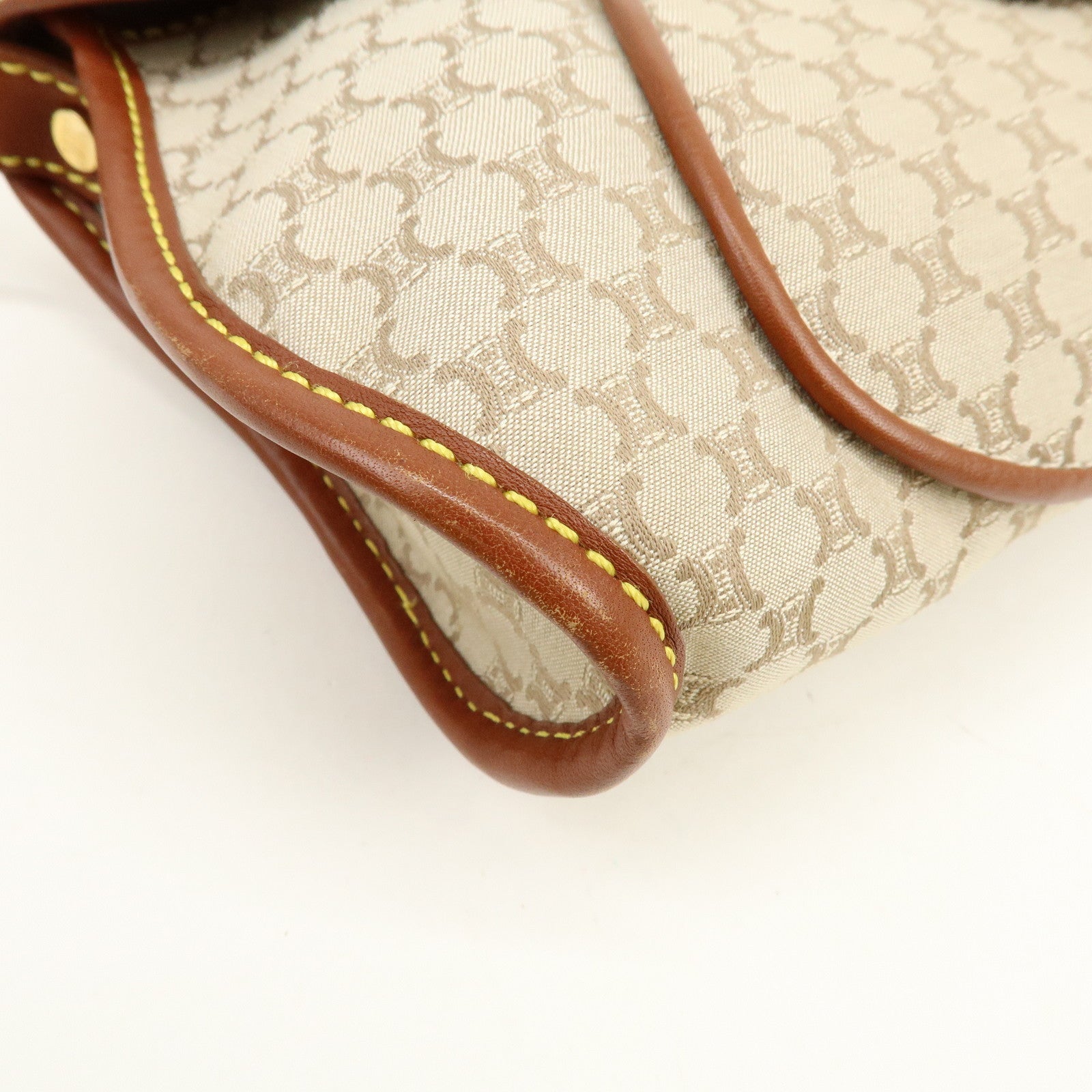 CELINE Macadam Canvas Leather Hand Bag Shoulder Bag Beige Brown