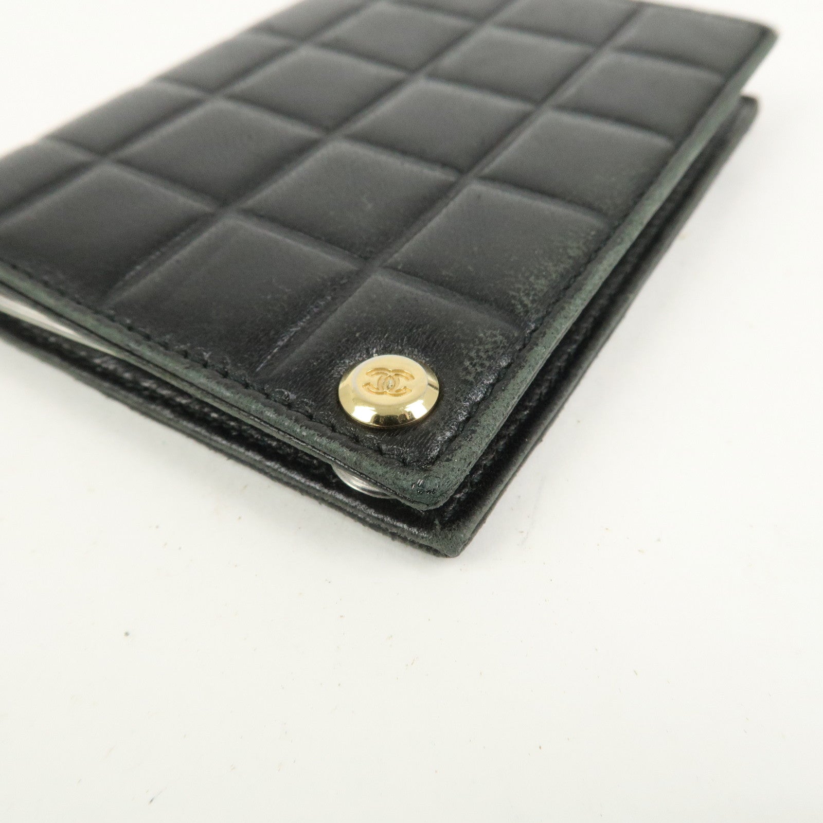 CHANEL Chocolate Bar Lamb Skin Card Case Card Holder Black