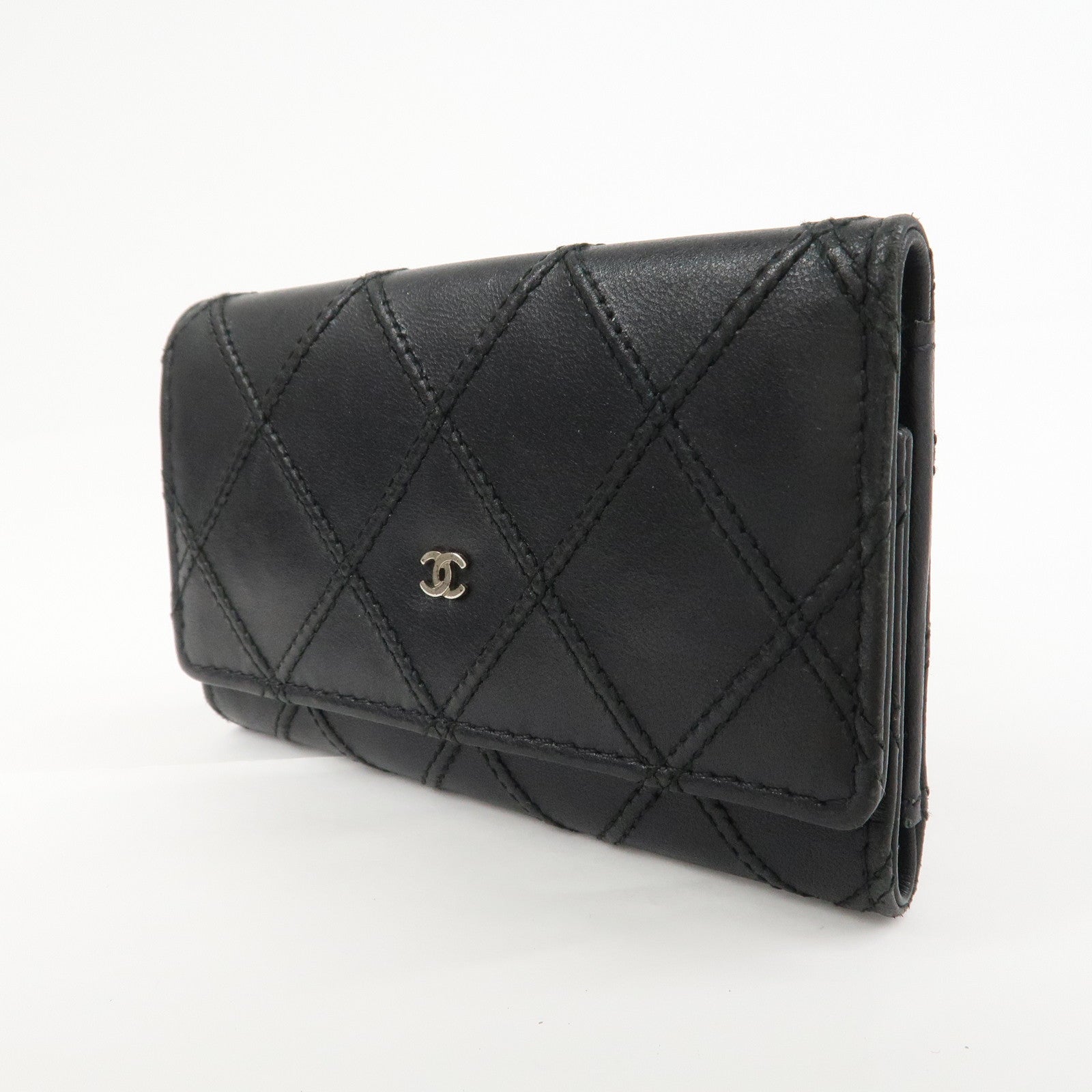 CHANEL Bicolore COCO Mark Lamb Skin 6 Rings Key Case Black