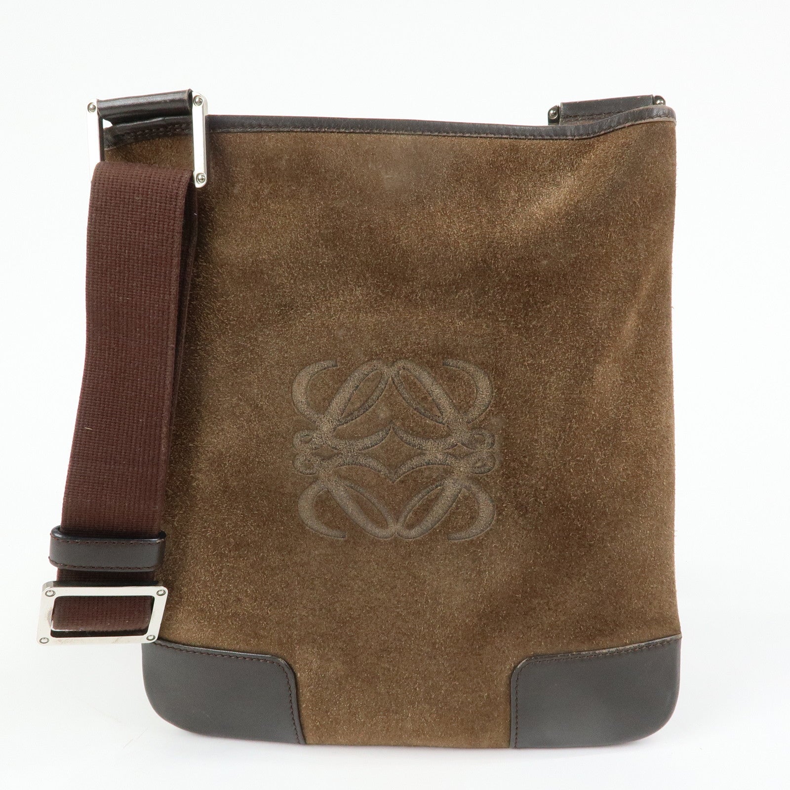 LOEWE Anagram Suede Leather Shoulder Bag Crossbody Bag Brown