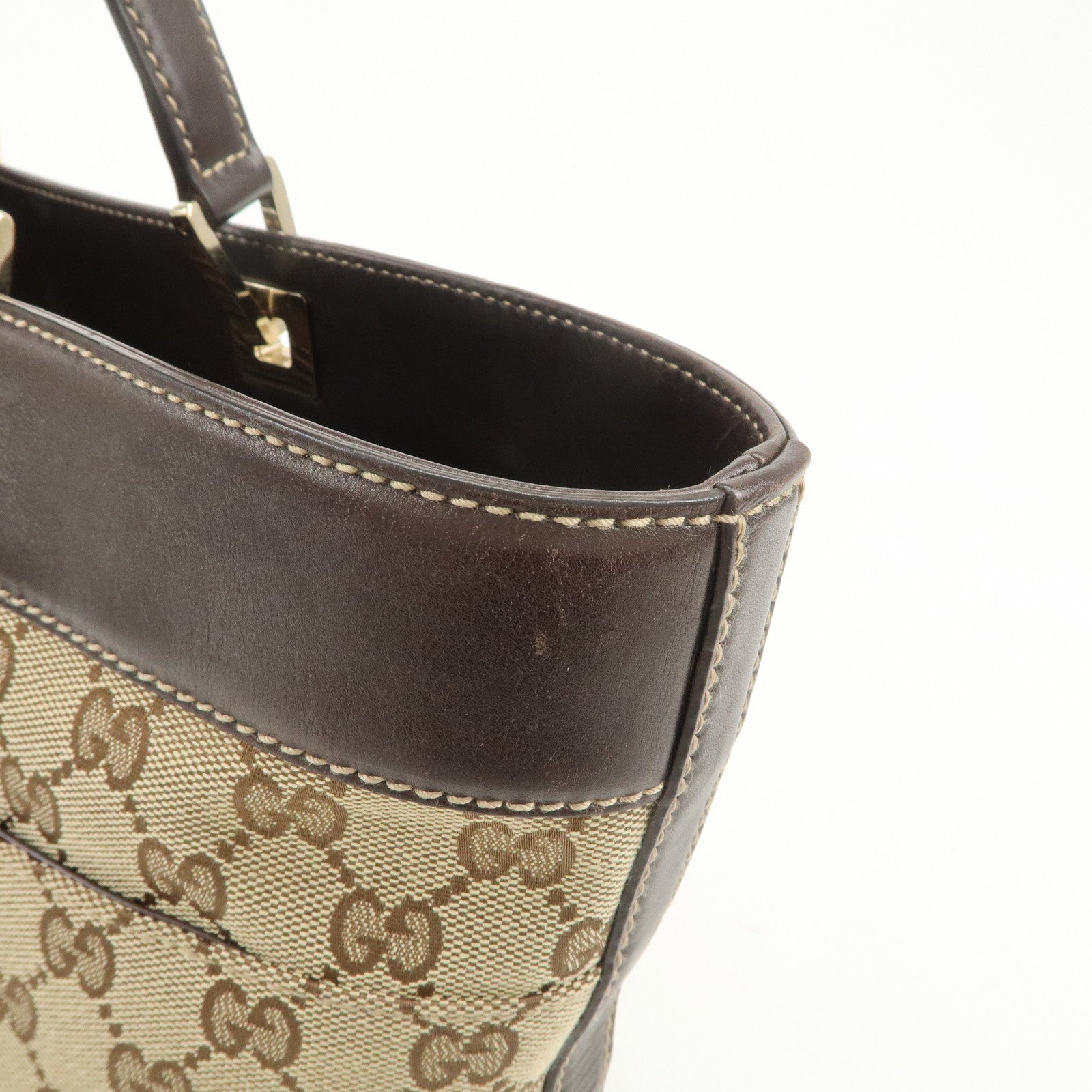 GUCCI GG Canvas Leather Tote Bag Hand Bag Brown Beige 145993