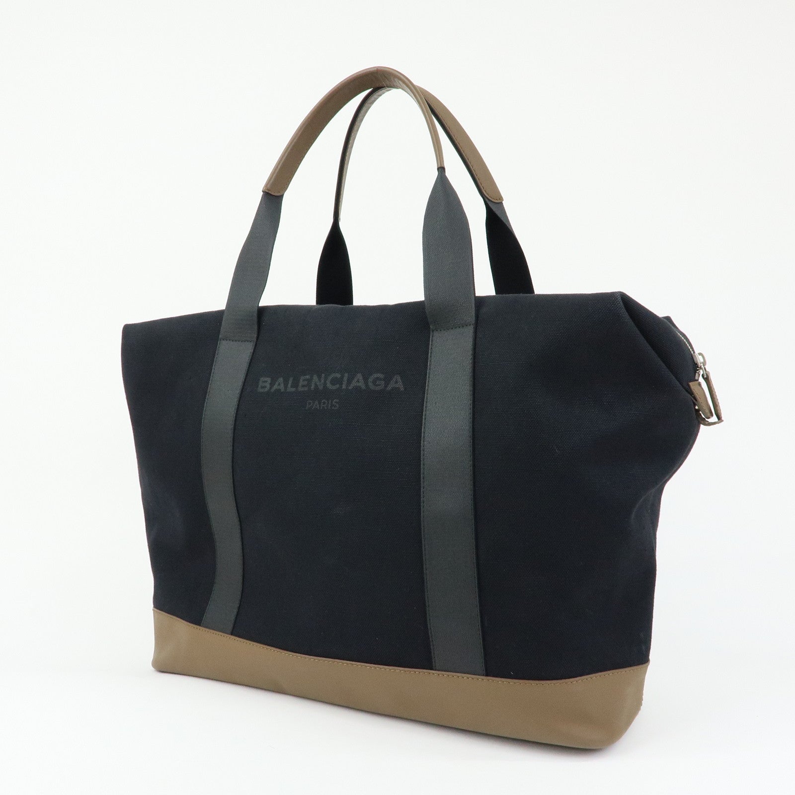 BALENCIAGA Canvas Leather Boston Bag Hand Bag Black Brown 433672