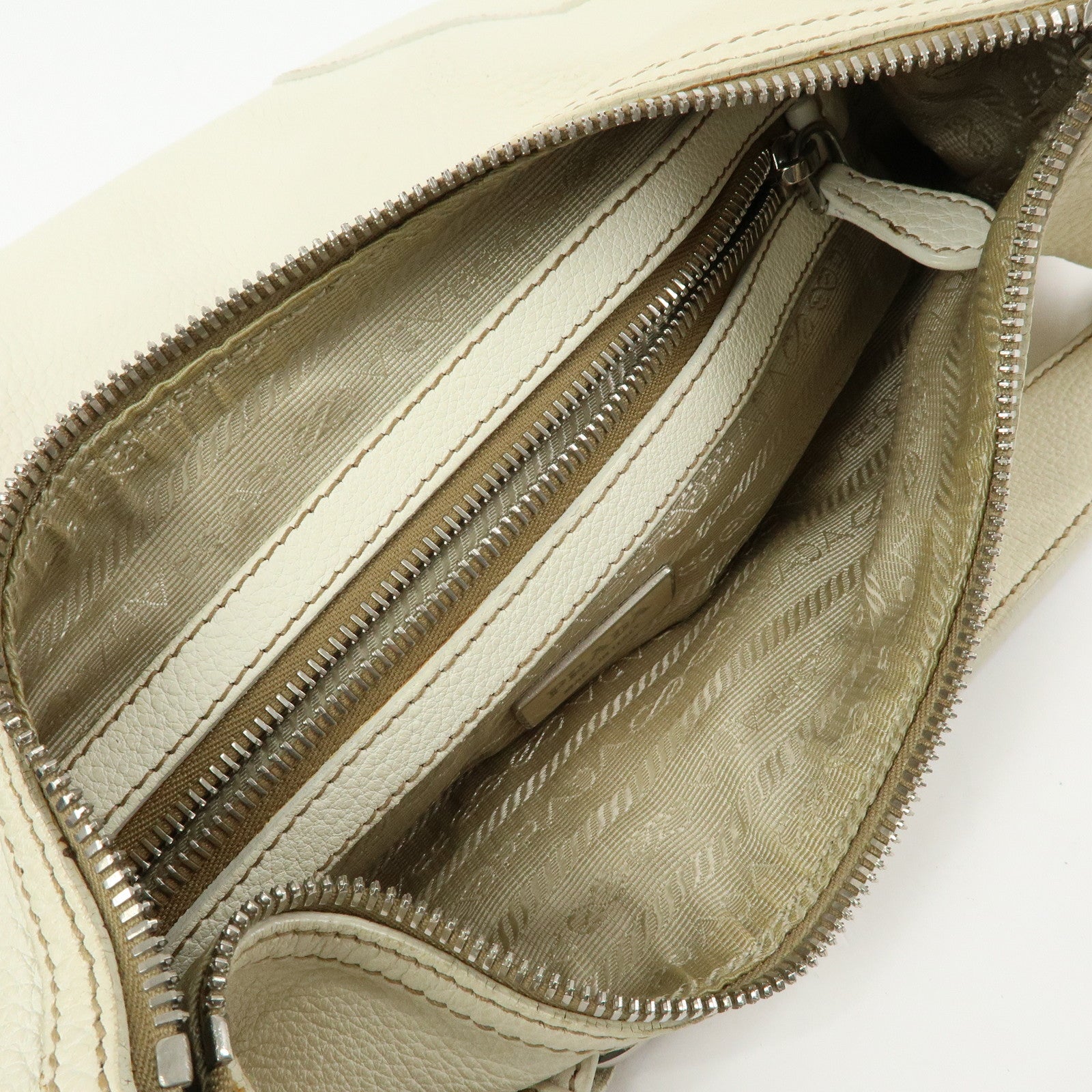 PRADA Logo Leather Hand Bag Shoulder Bag White