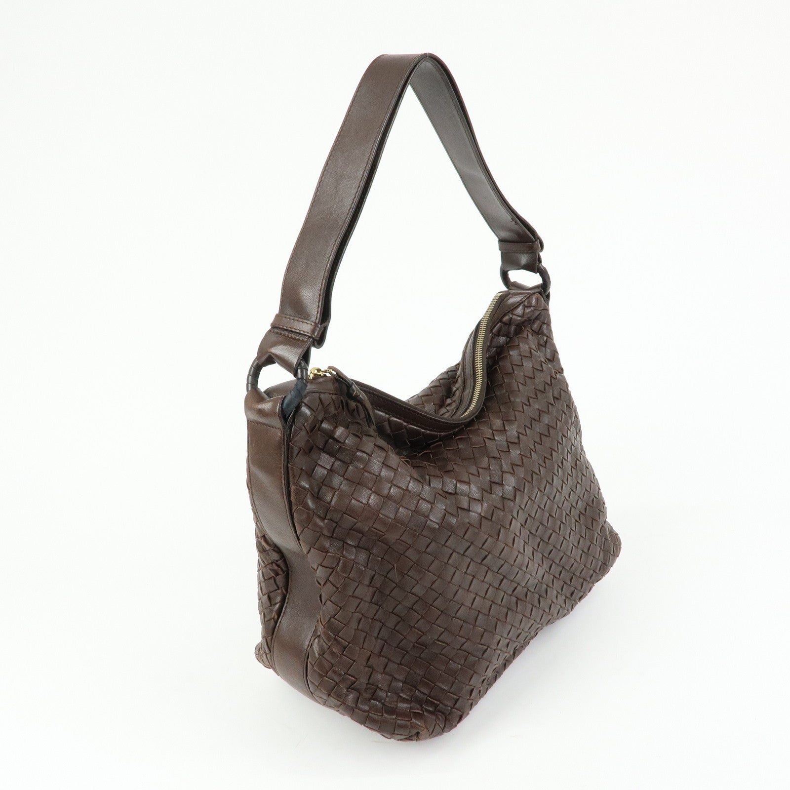 BOTTEGA VENETA Intrecciato Leather Shoulder Bag Brown 115658
