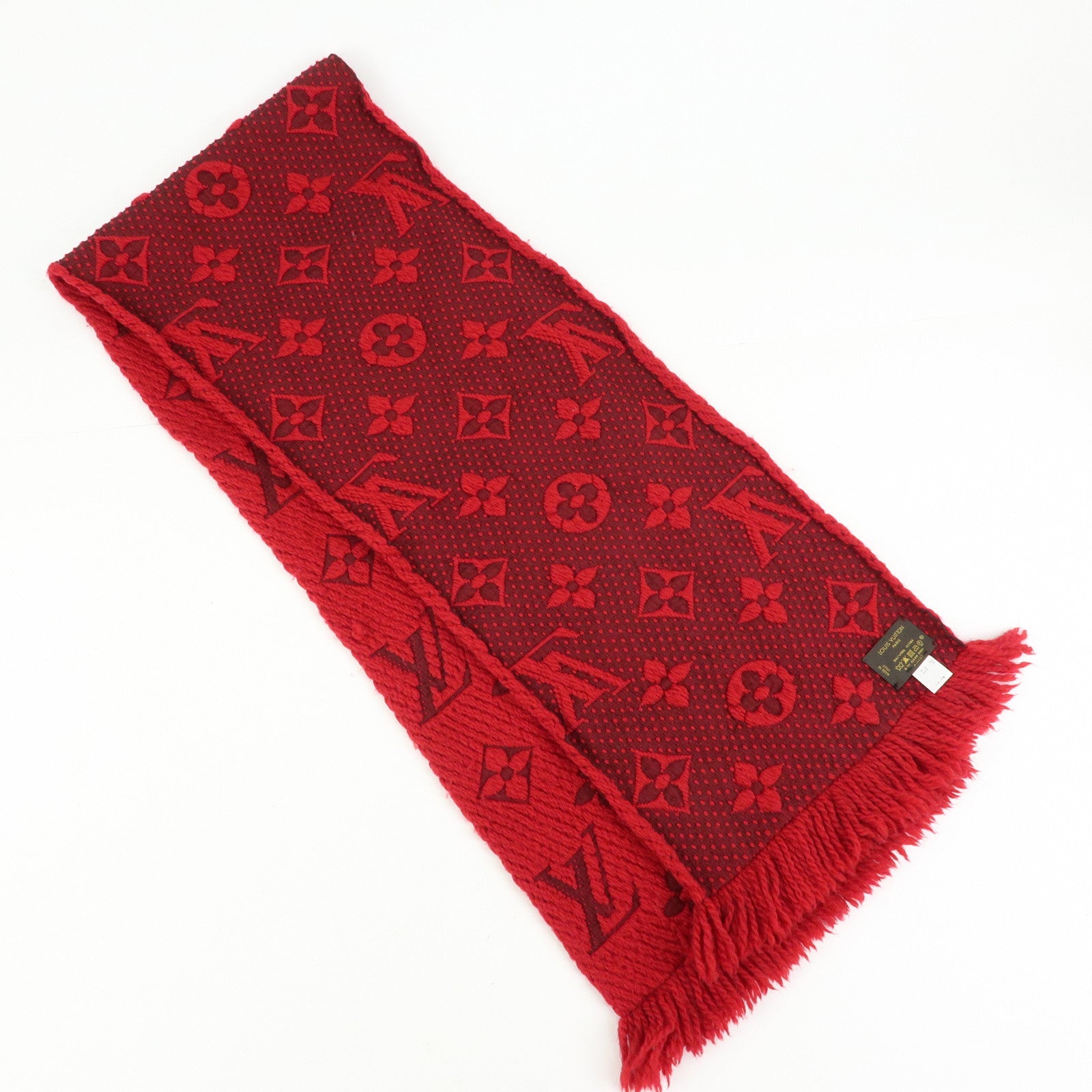 Louis Vuitton Echarpe Logo Mania Wool Silk Scarf Shawl Ruby M72432