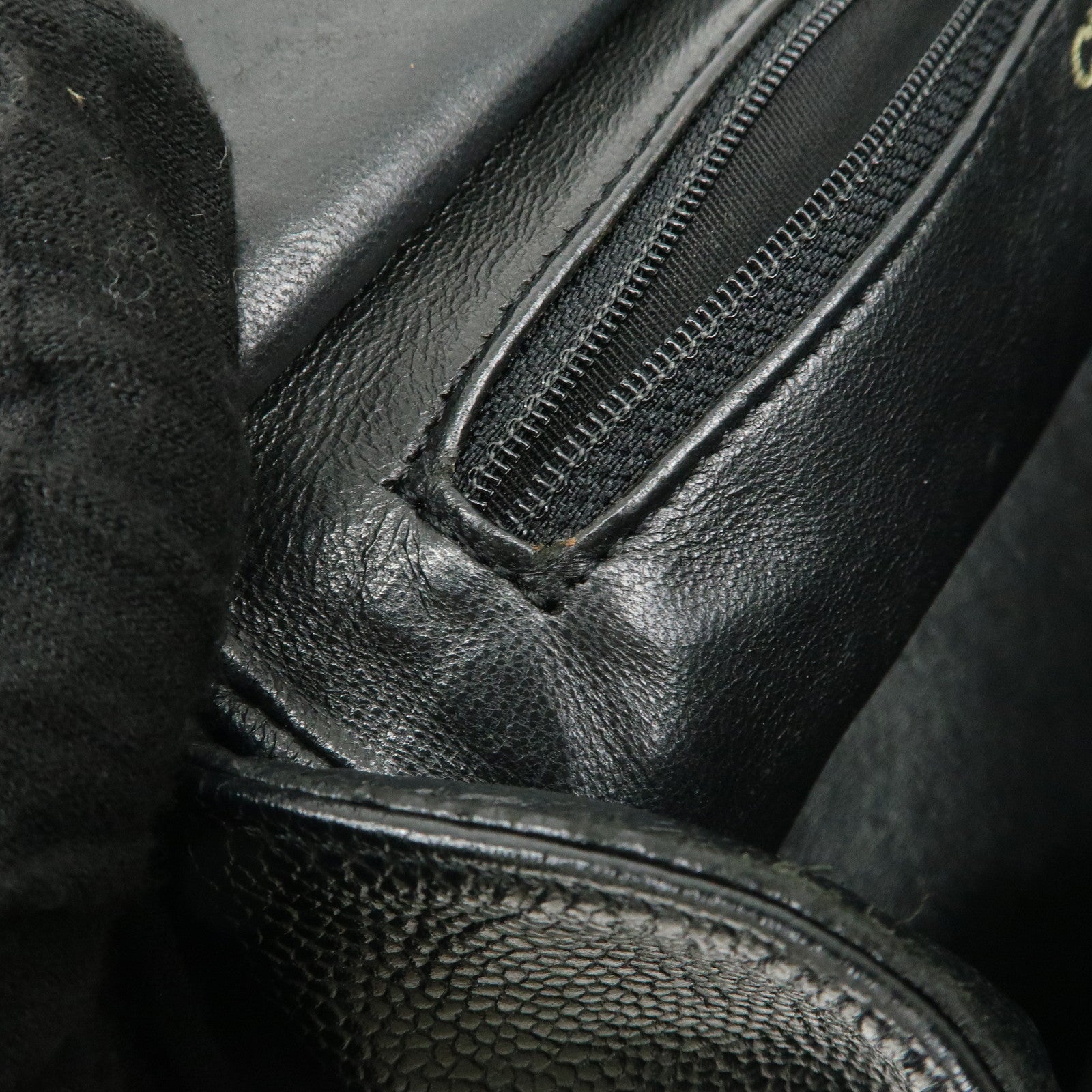 CHANEL COCO Mark Matelasse Caviarskin Chain Tote Bag Black Used