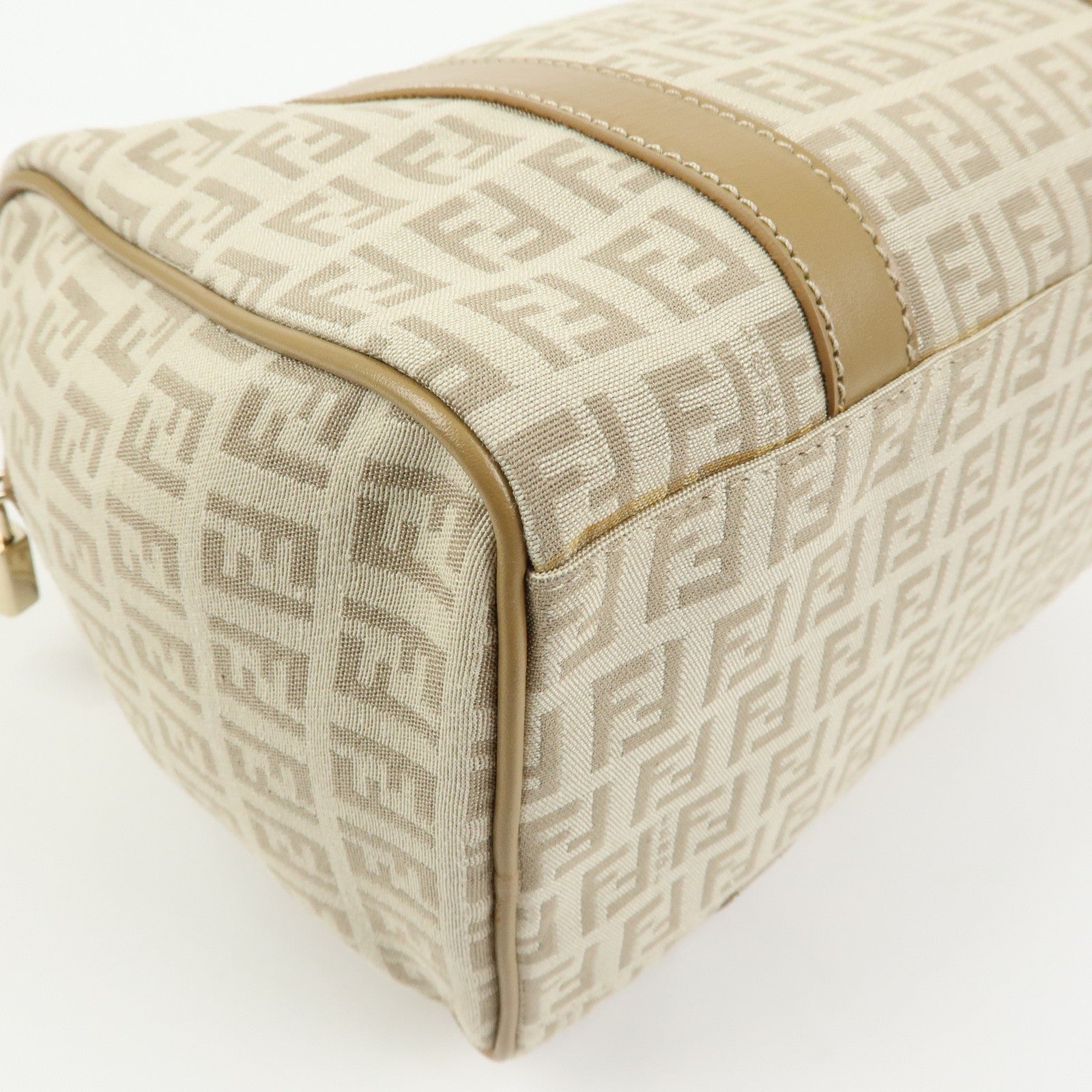 FENDI Zucchino Canvas Leather Boston Bag Hand Bag Beige 8BL068