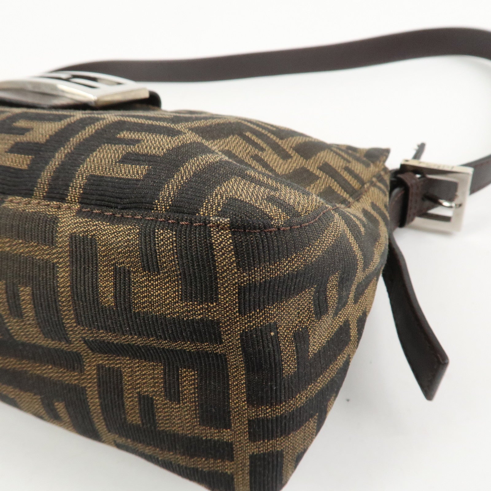 FENDI Zucca Canvas Leather Shoulder Bag Black Brown 21452656609