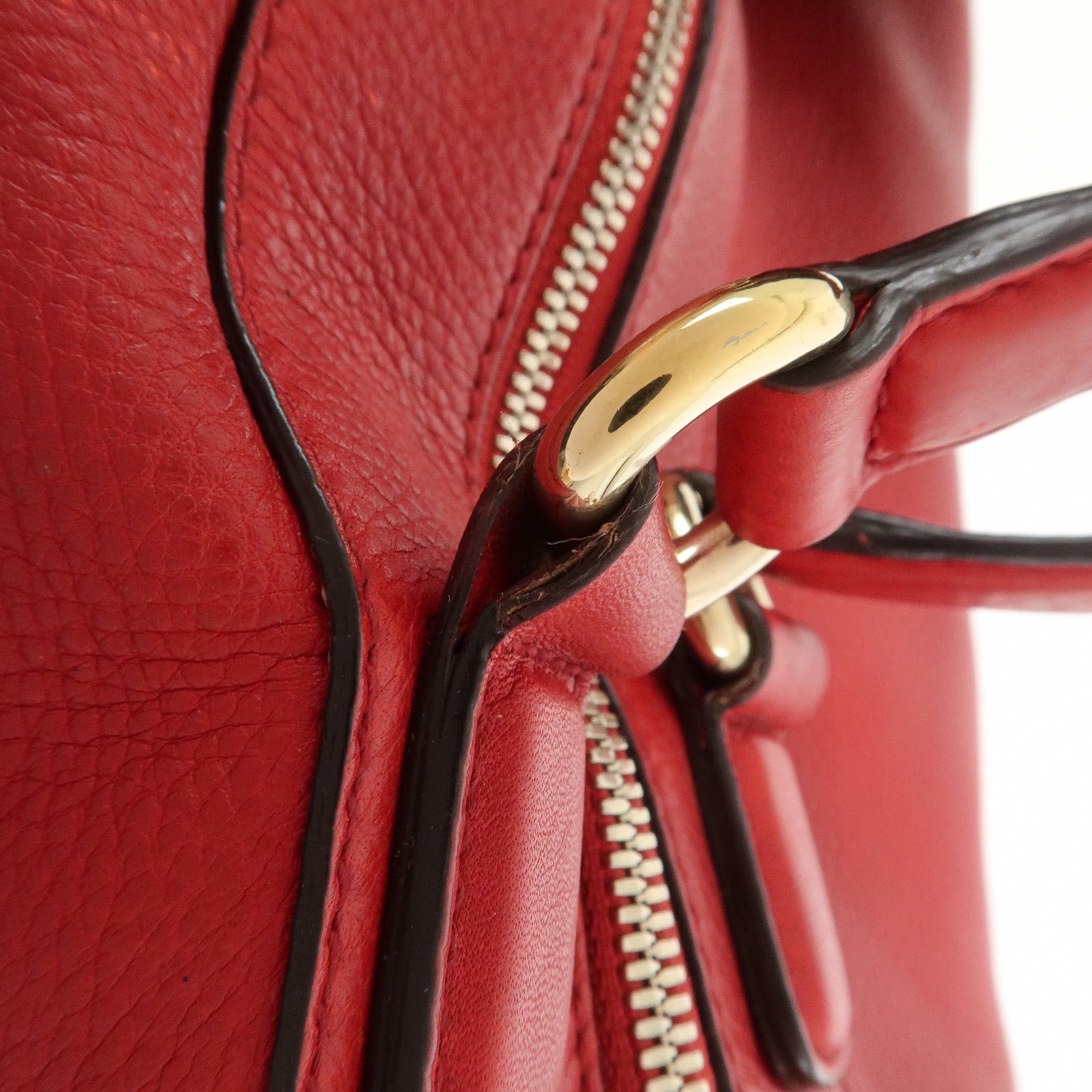 GUCCI SOHO Interlocking G Leather Boston Bag Hand Bag Red 282302